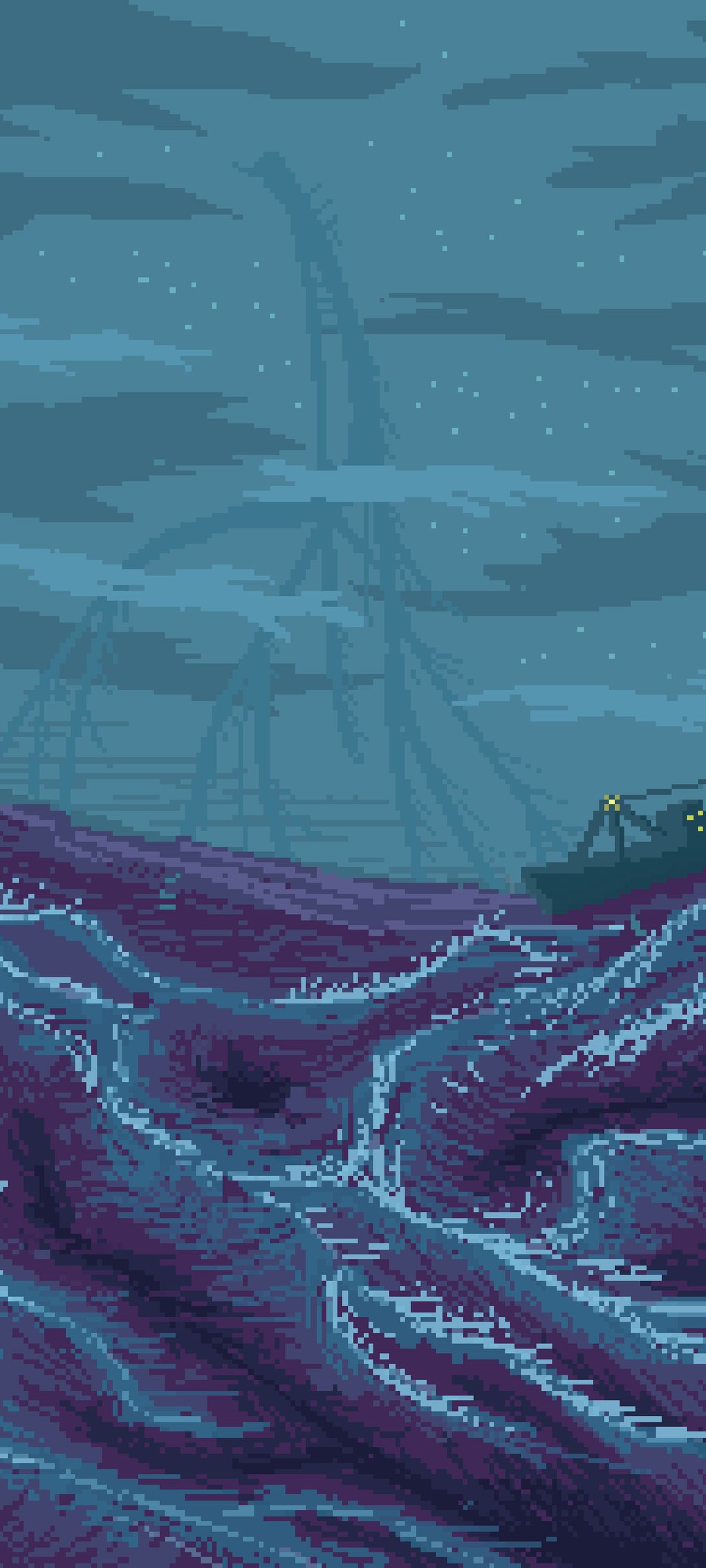 Download Pixel Art, Art, Storm, Sea, Ship, Pixelated Wallpaper in 1080x2400 Resolution