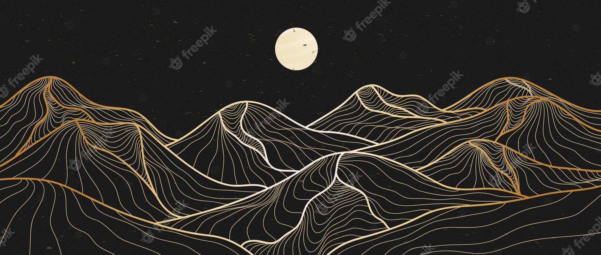 Mountains and clouds in the sky - Modern, illustration, vector