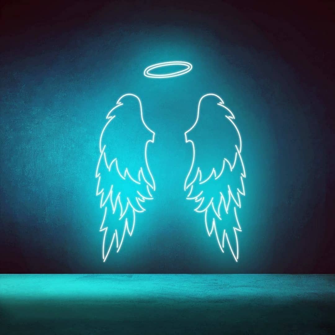 Two neon angel wings with a halo - Wings