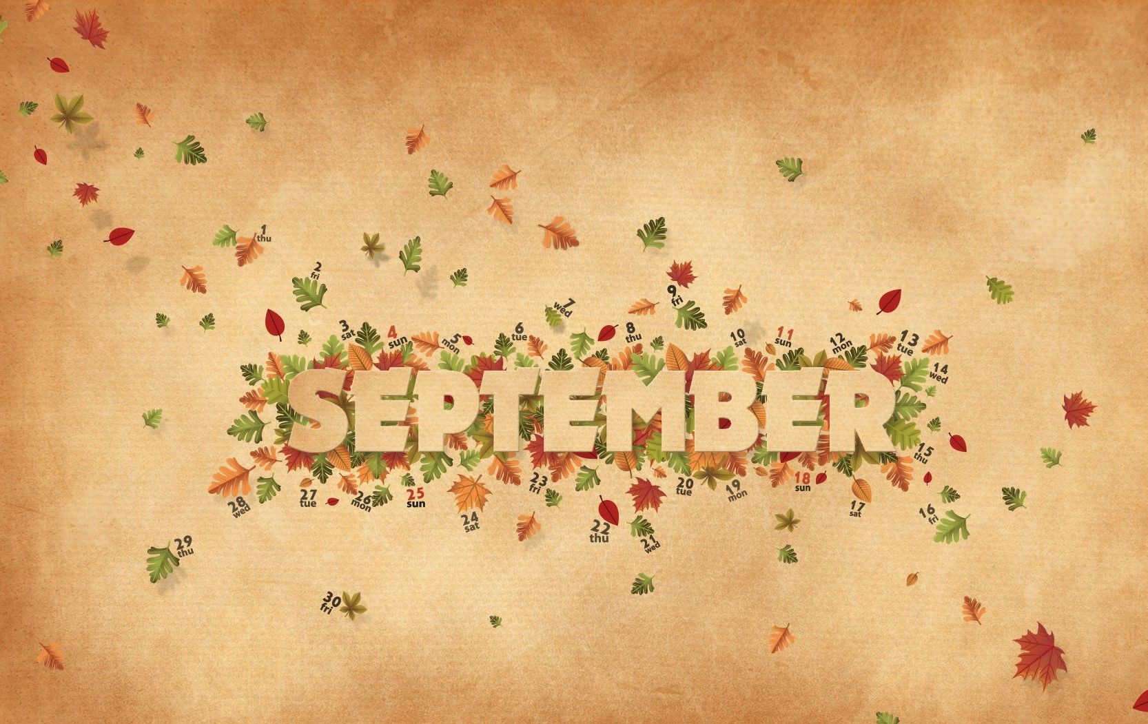 September wallpaper with the word September surrounded by falling leaves - September