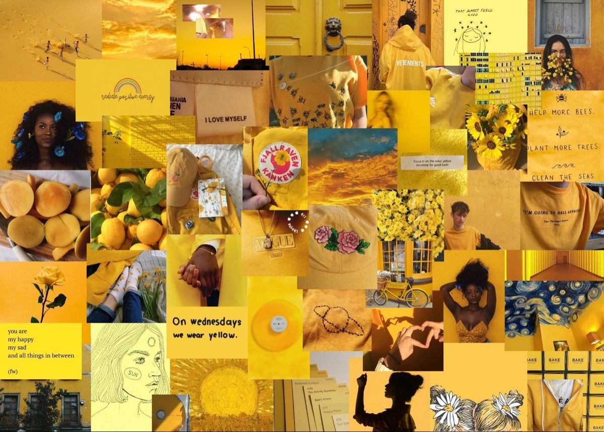 A collage of yellow pictures with different images - Yellow
