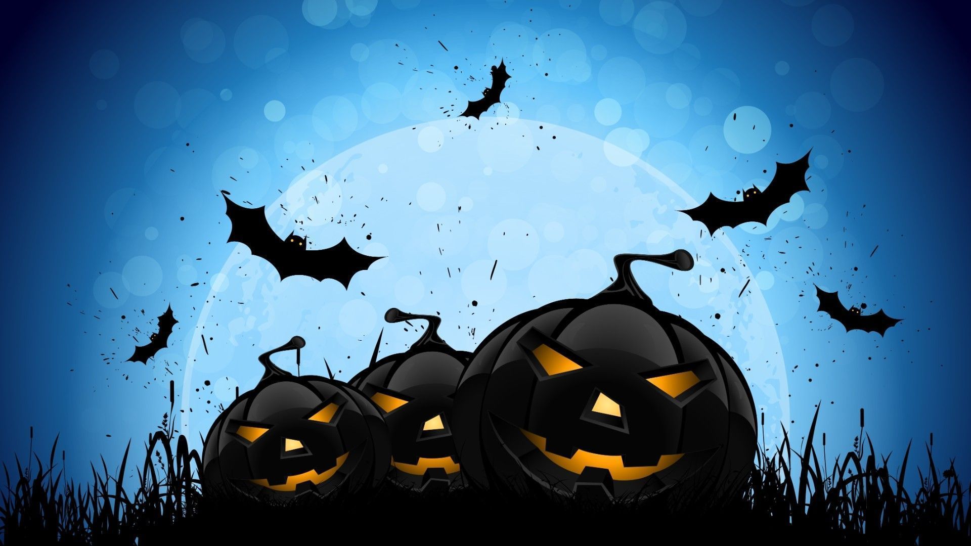Halloween pumpkins on a blue background - Halloween desktop, spooky