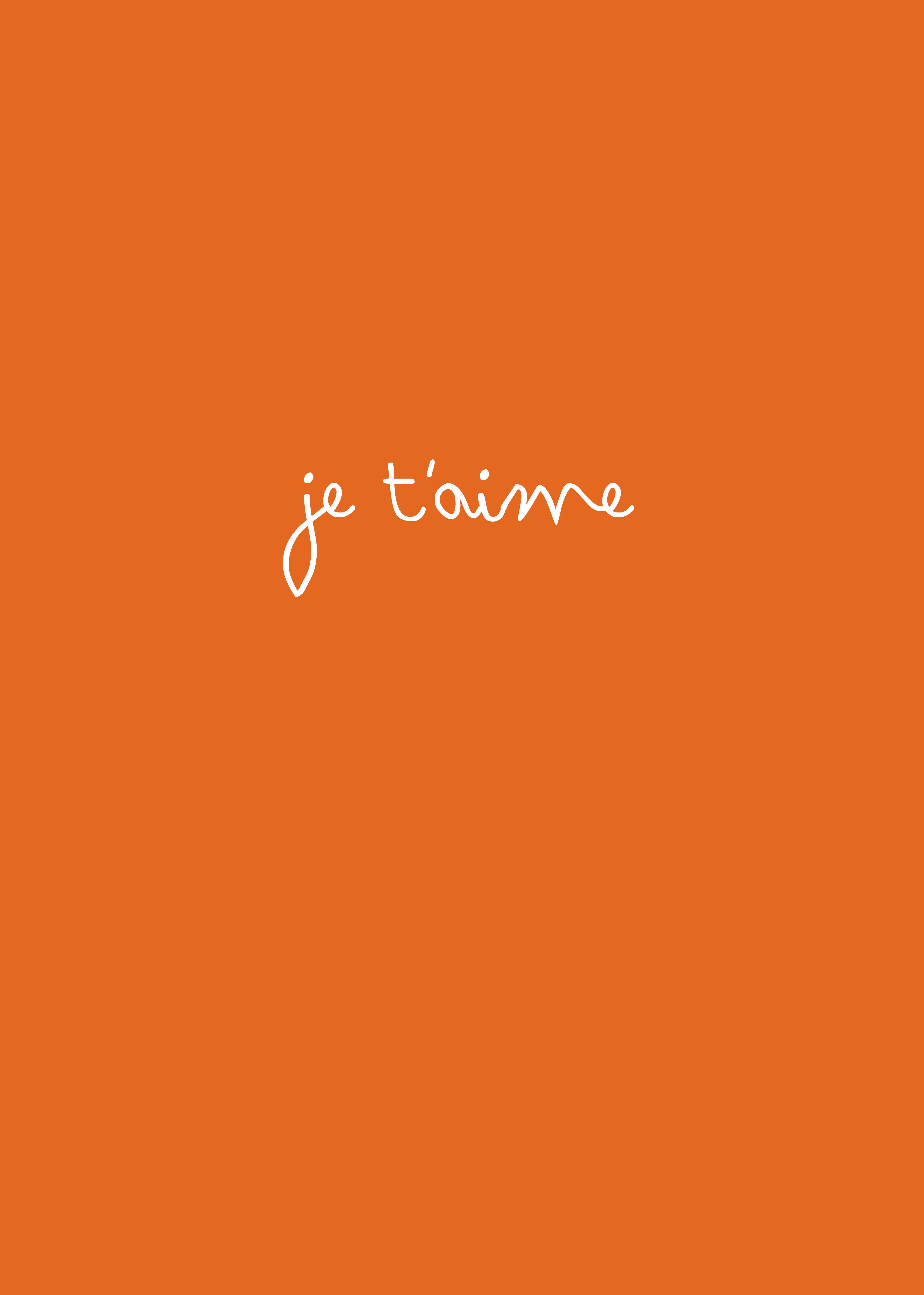 An orange background with the words je t'aime written in white - Orange, neon orange, pastel orange