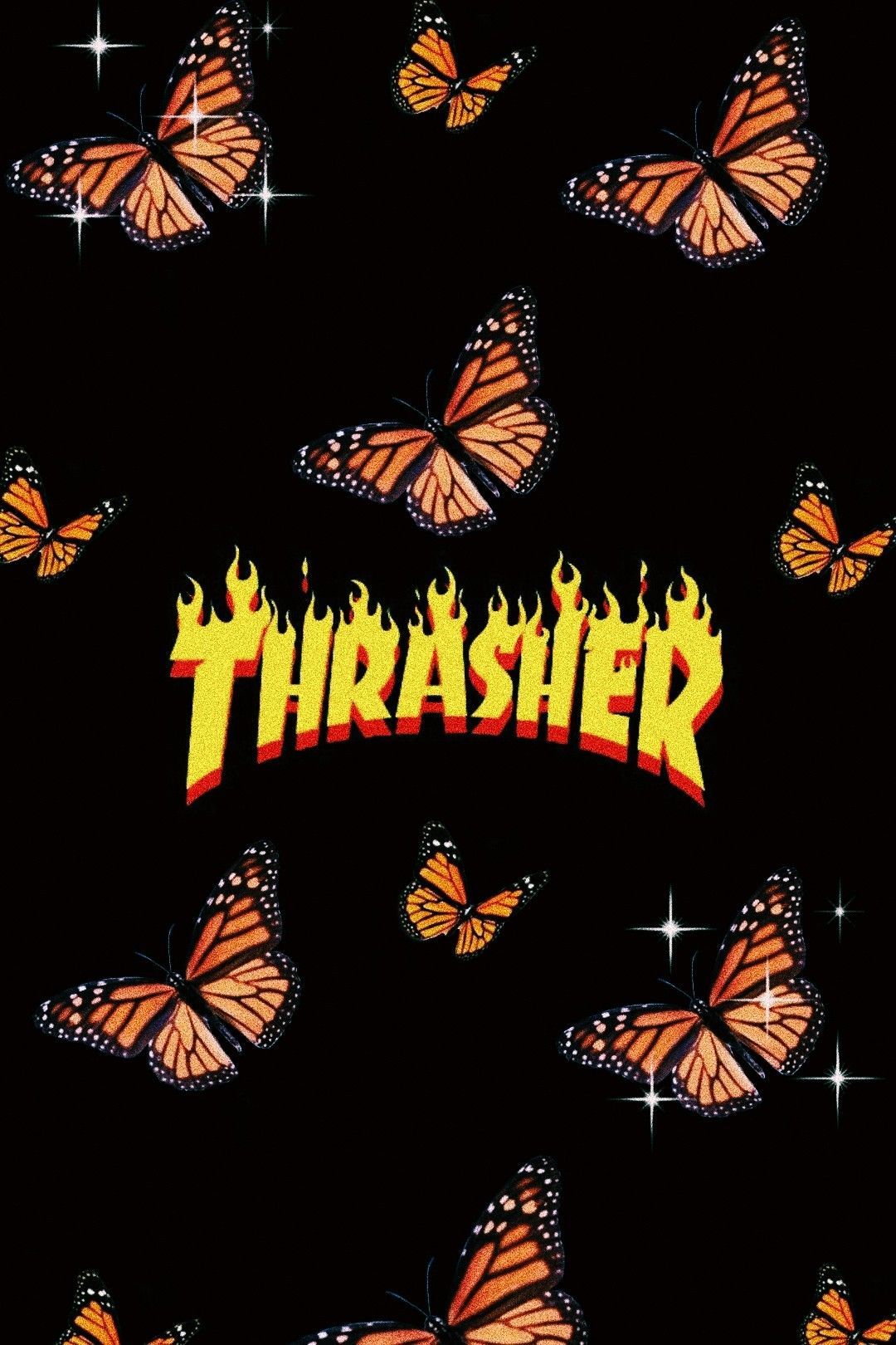 Aesthetic thrasher orange butterfly wallpaper. Retro wallpaper iphone, Butterfly wallpaper, Butterfly wallpaper iphone