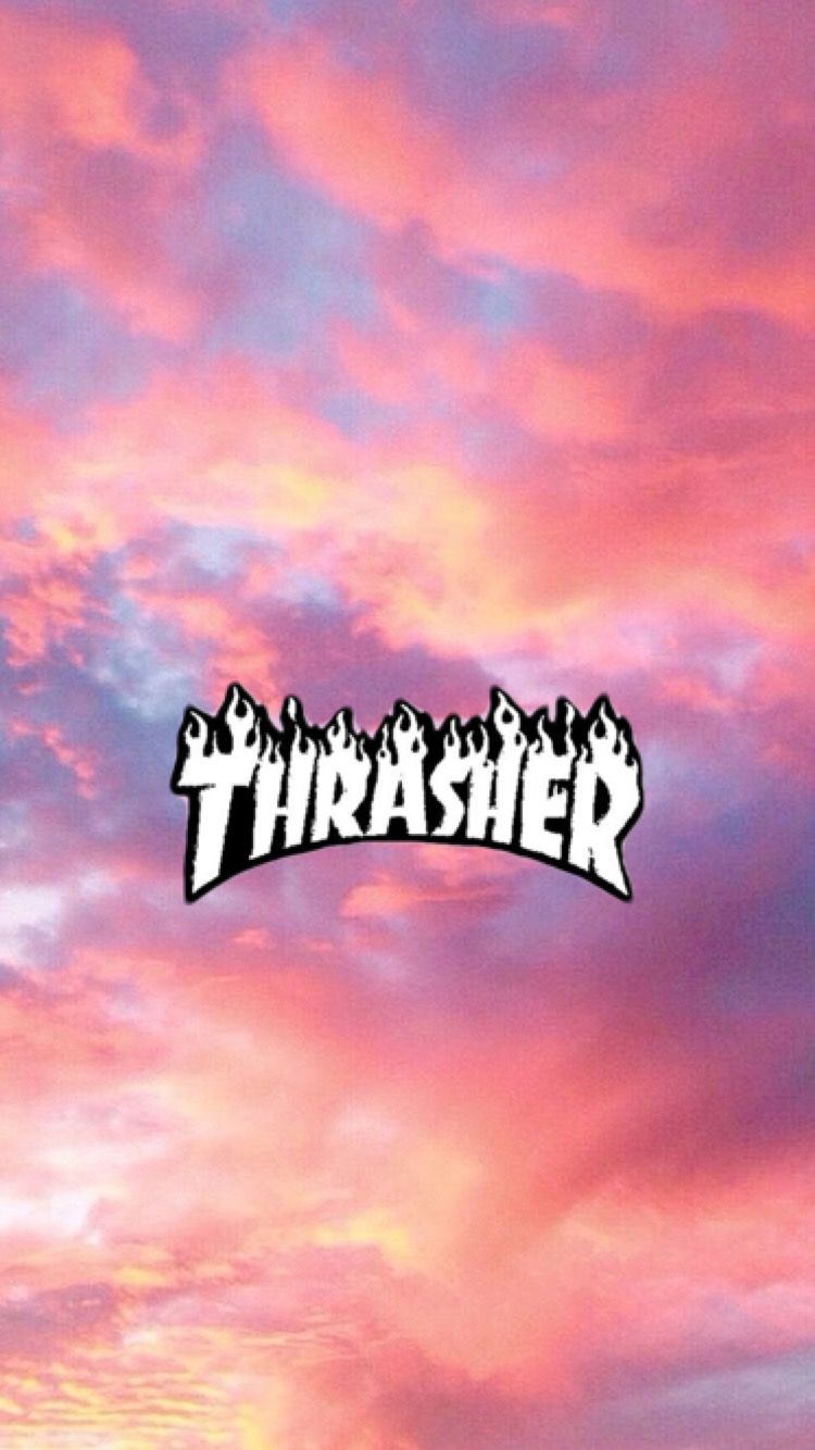 A pink sky with the word thrasher written on it - Thrasher