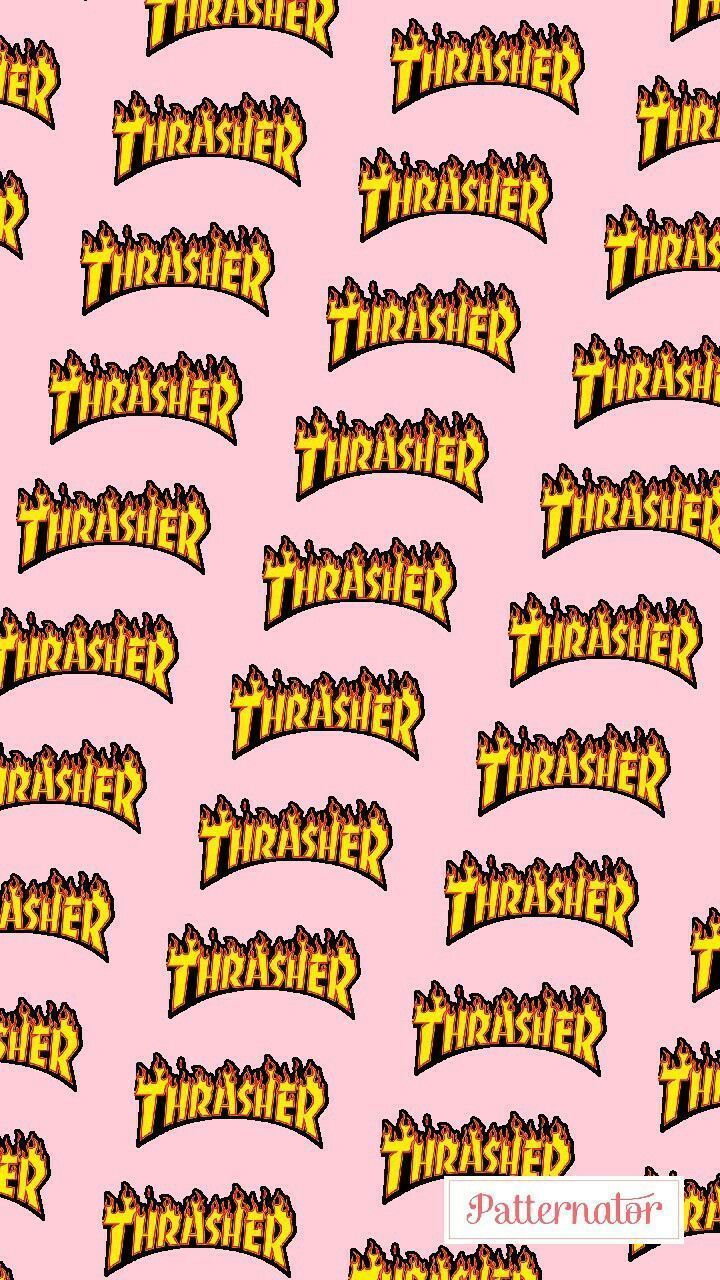 The thunder logo is on a pink background - Thrasher