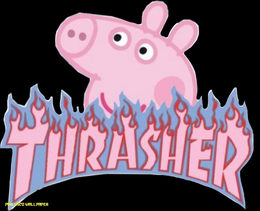 Pink cartoon character with the word thrasher on it - Thrasher