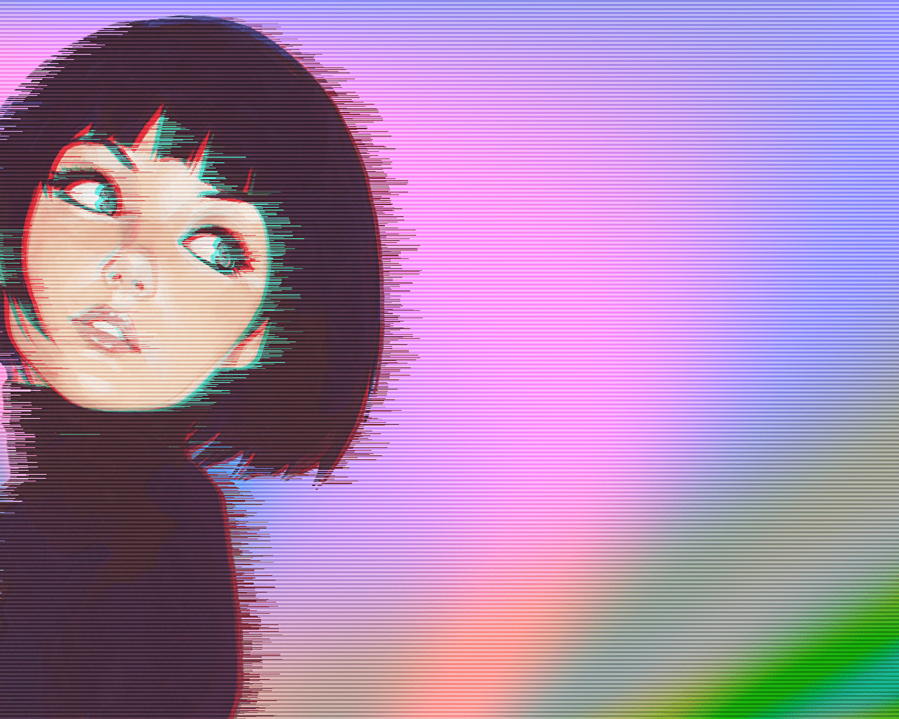 Glitch art of a woman with short black hair - Dark vaporwave