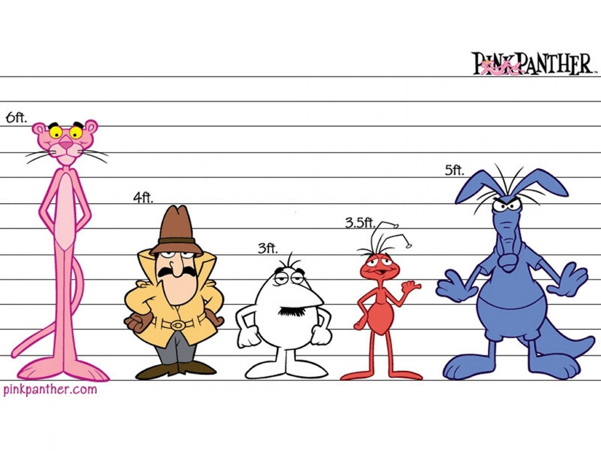 The pink panther cartoon characters in a line up - Pink Panther