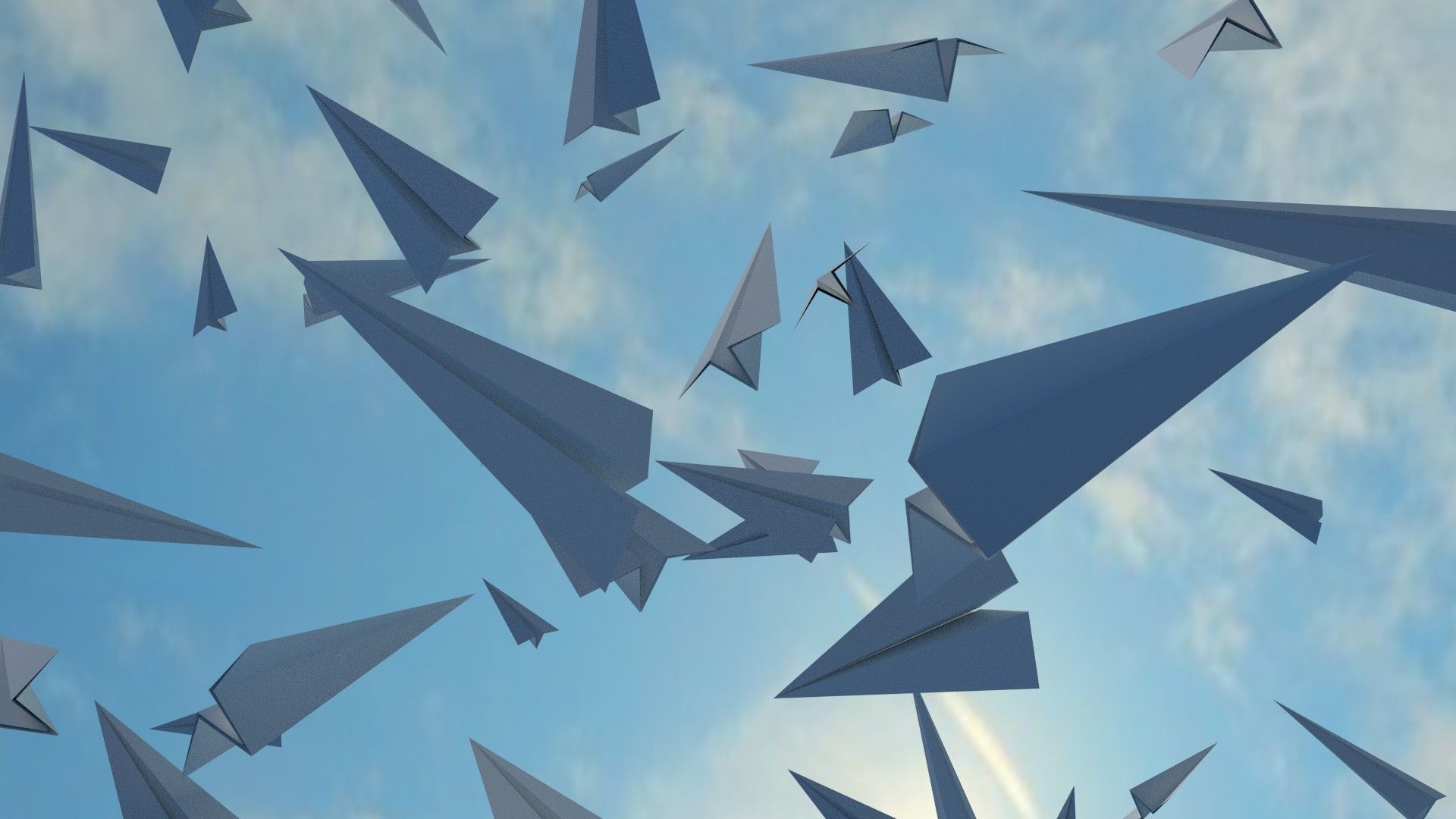 A group of paper airplanes flying in the sky - Airplane