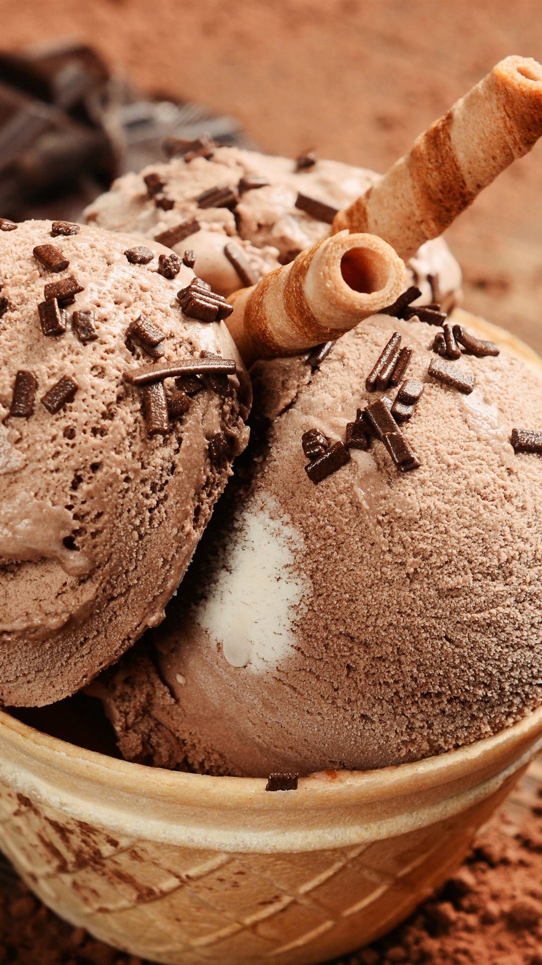 A bowl of chocolate ice cream with toppings - Ice cream, chocolate