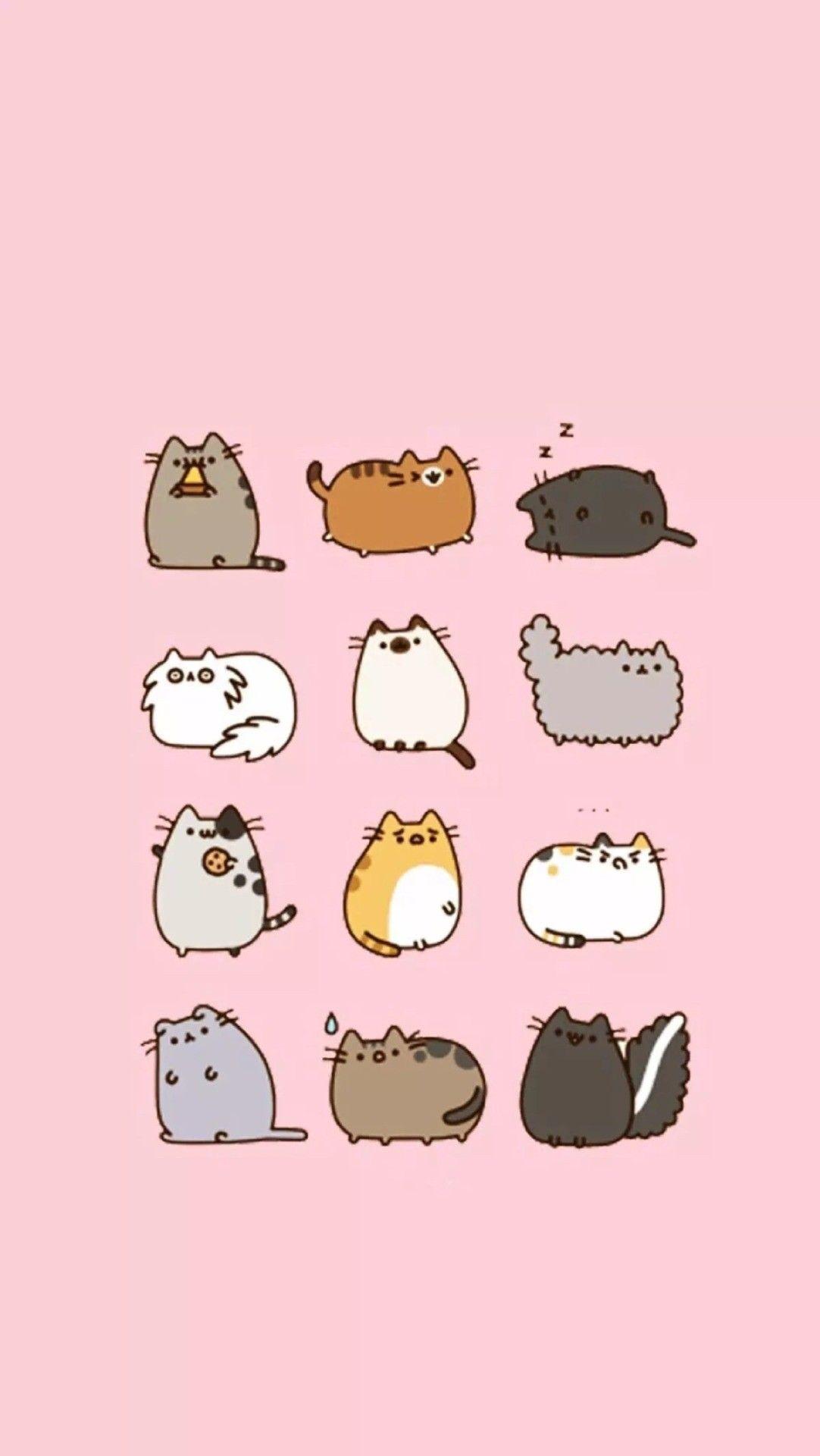 A cute cat wallpaper with many different types of animals - Pusheen, cat