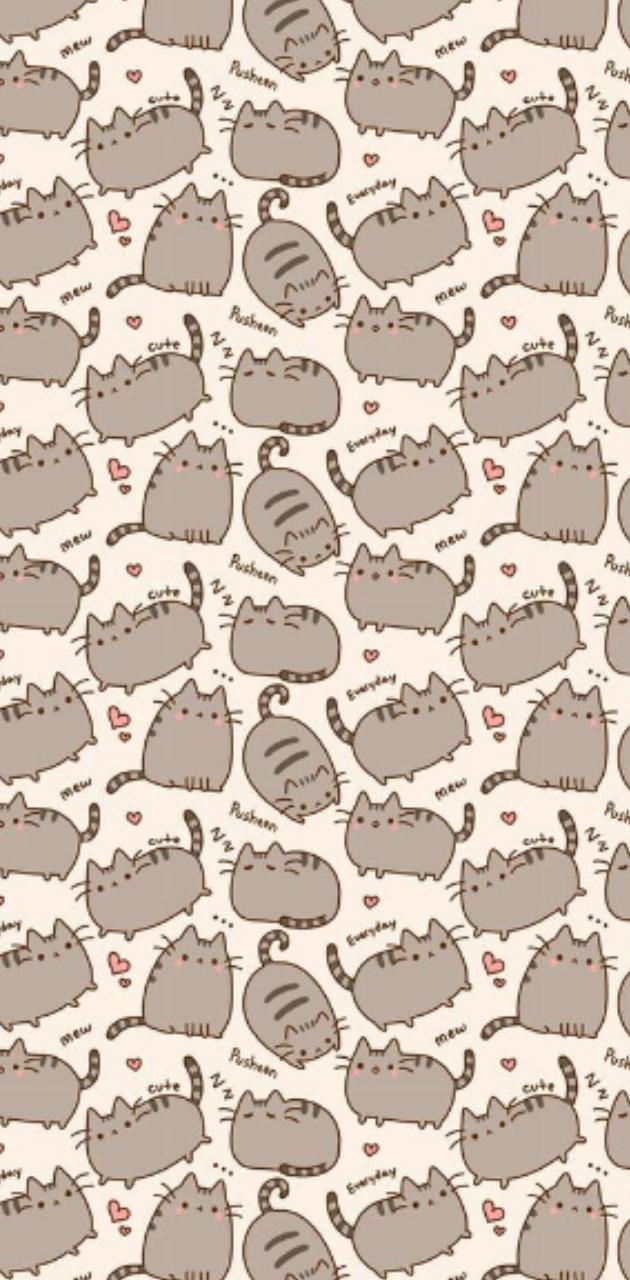 A pattern of cats on white background - Pusheen