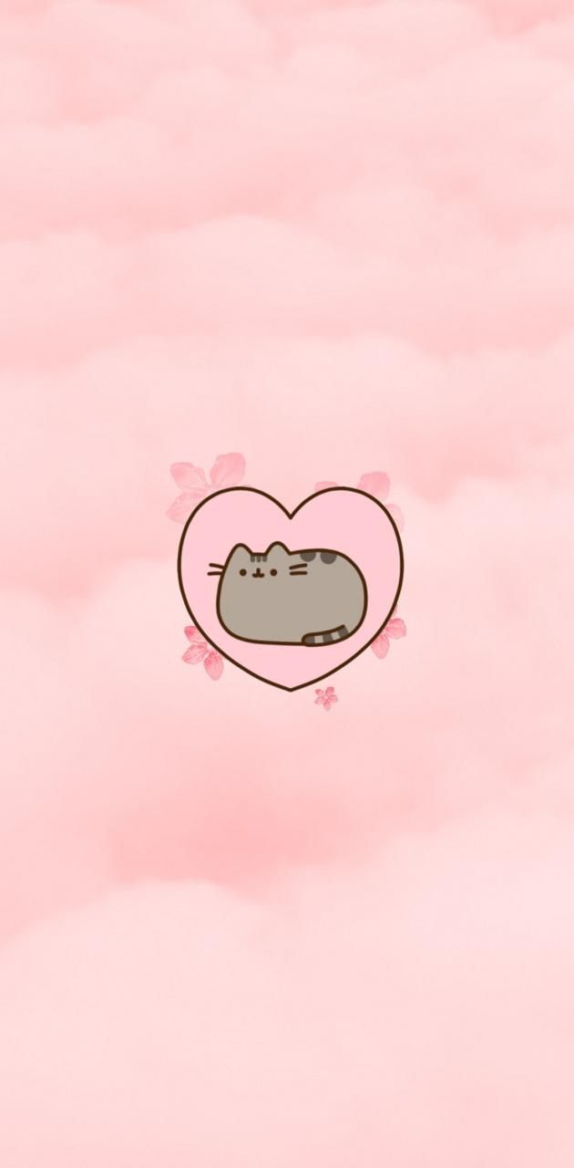 IPhone wallpaper of a heart with a cat in it - Pusheen