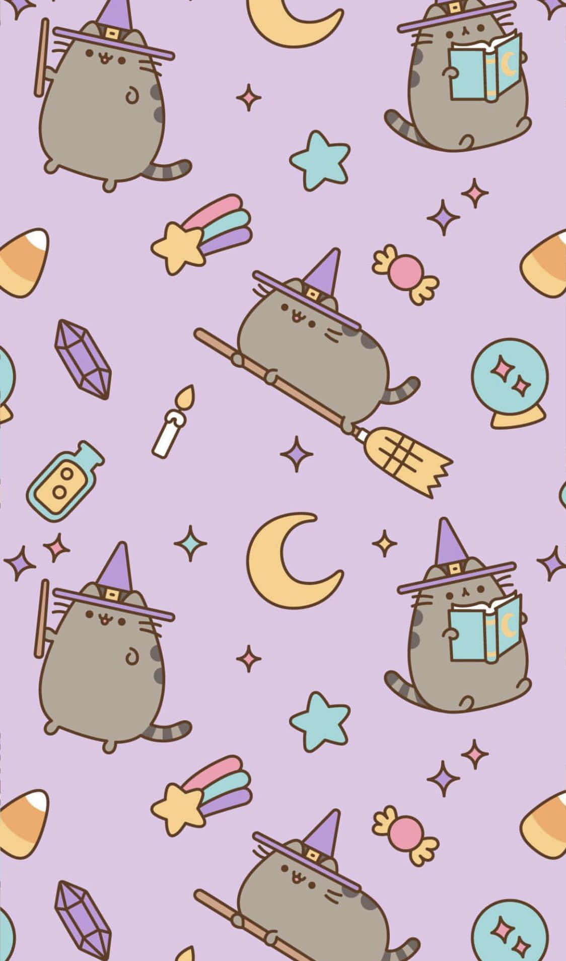 Download Cute Witchy Pastel Art Of Pusheen Wallpaper