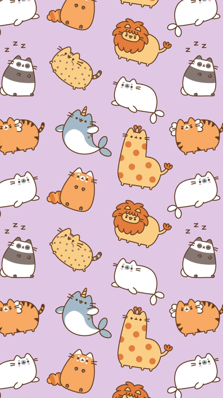 IPhone wallpaper of a pattern of cute cats from the app Pusheen - Pusheen