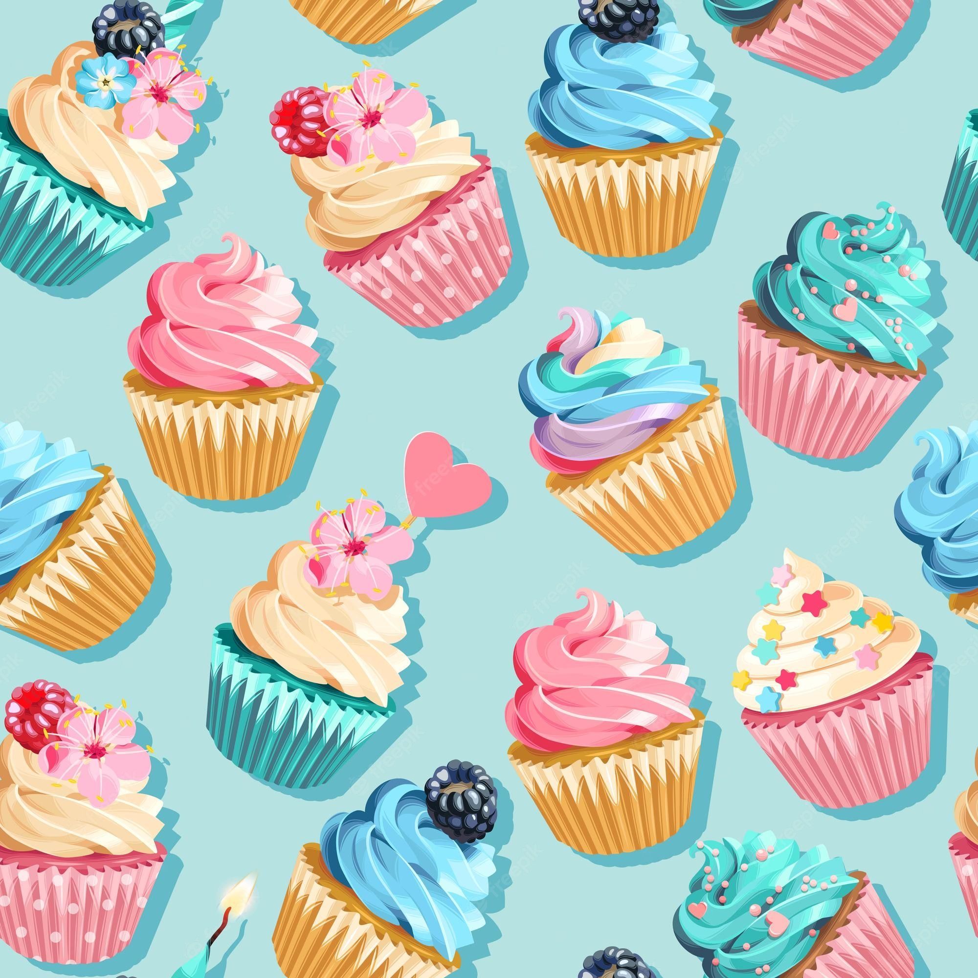 Premium Vector. Vector seamless pink and blue cupcake pattern