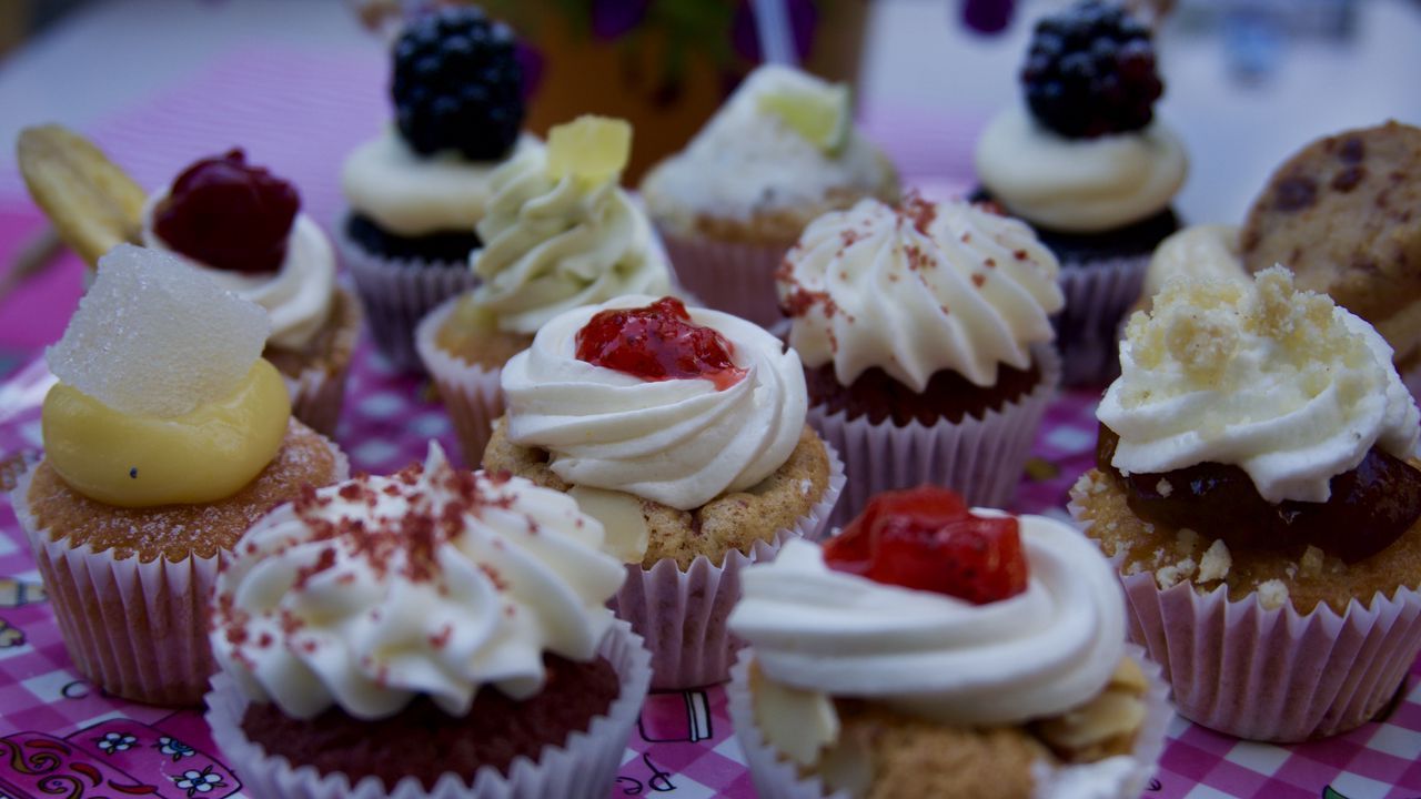 A tray of cupcakes with different toppings - 