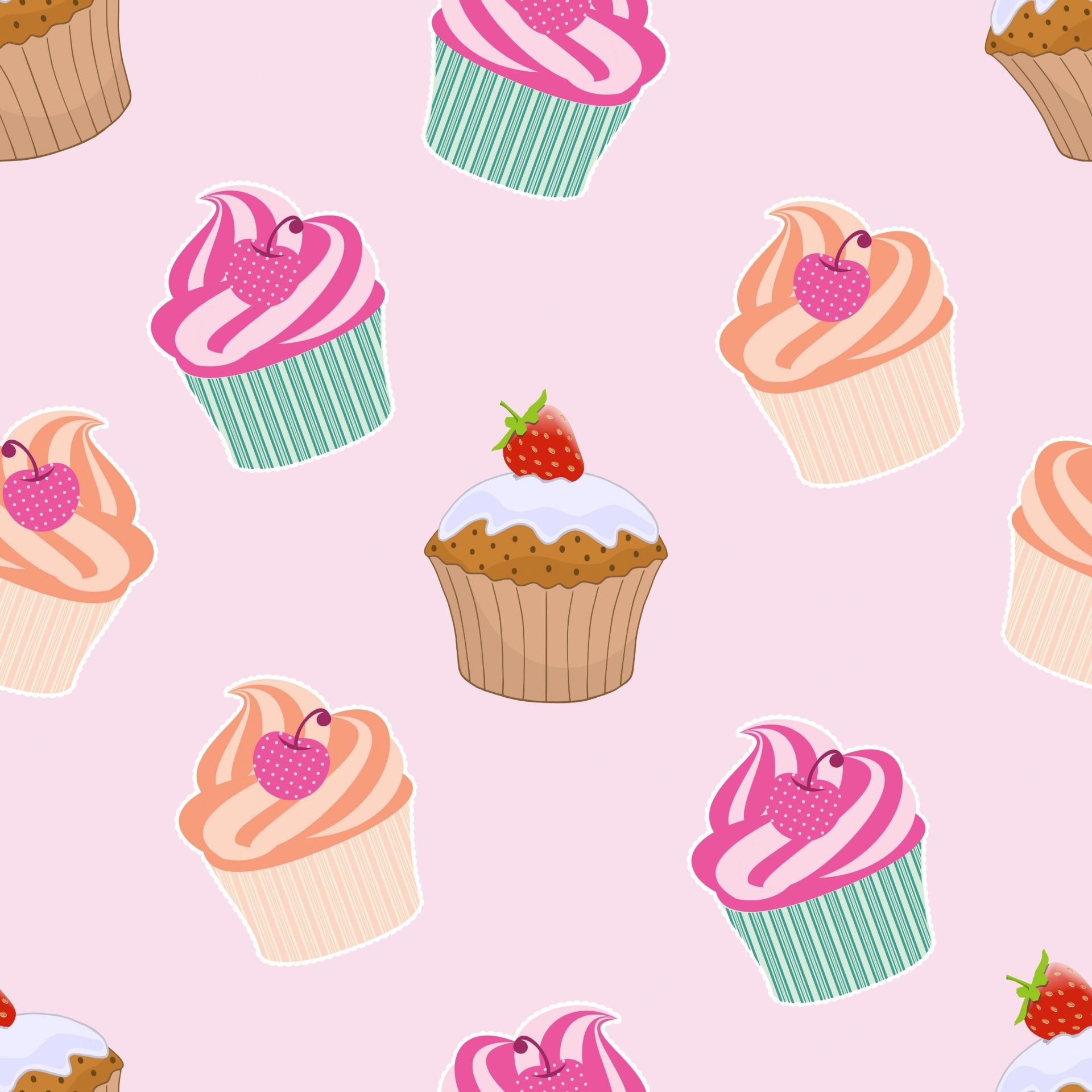 A pattern of cupcakes with pink and blue frosting - 