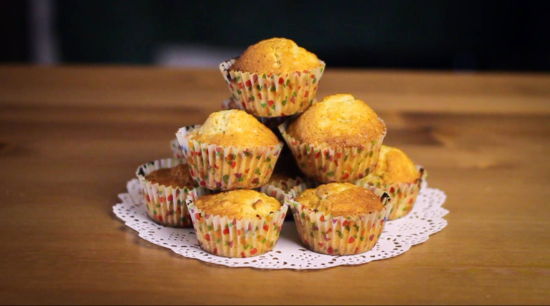 A stack of muffins on top each other - 