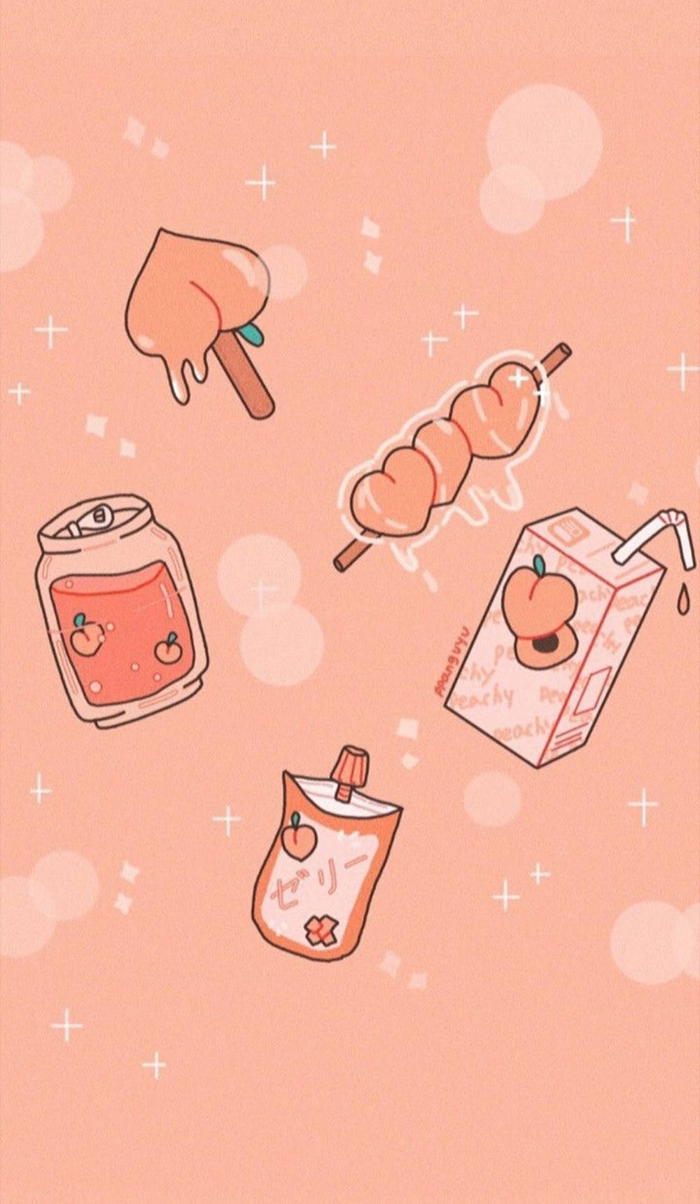 A cute cartoon of food items on pink background - Kawaii