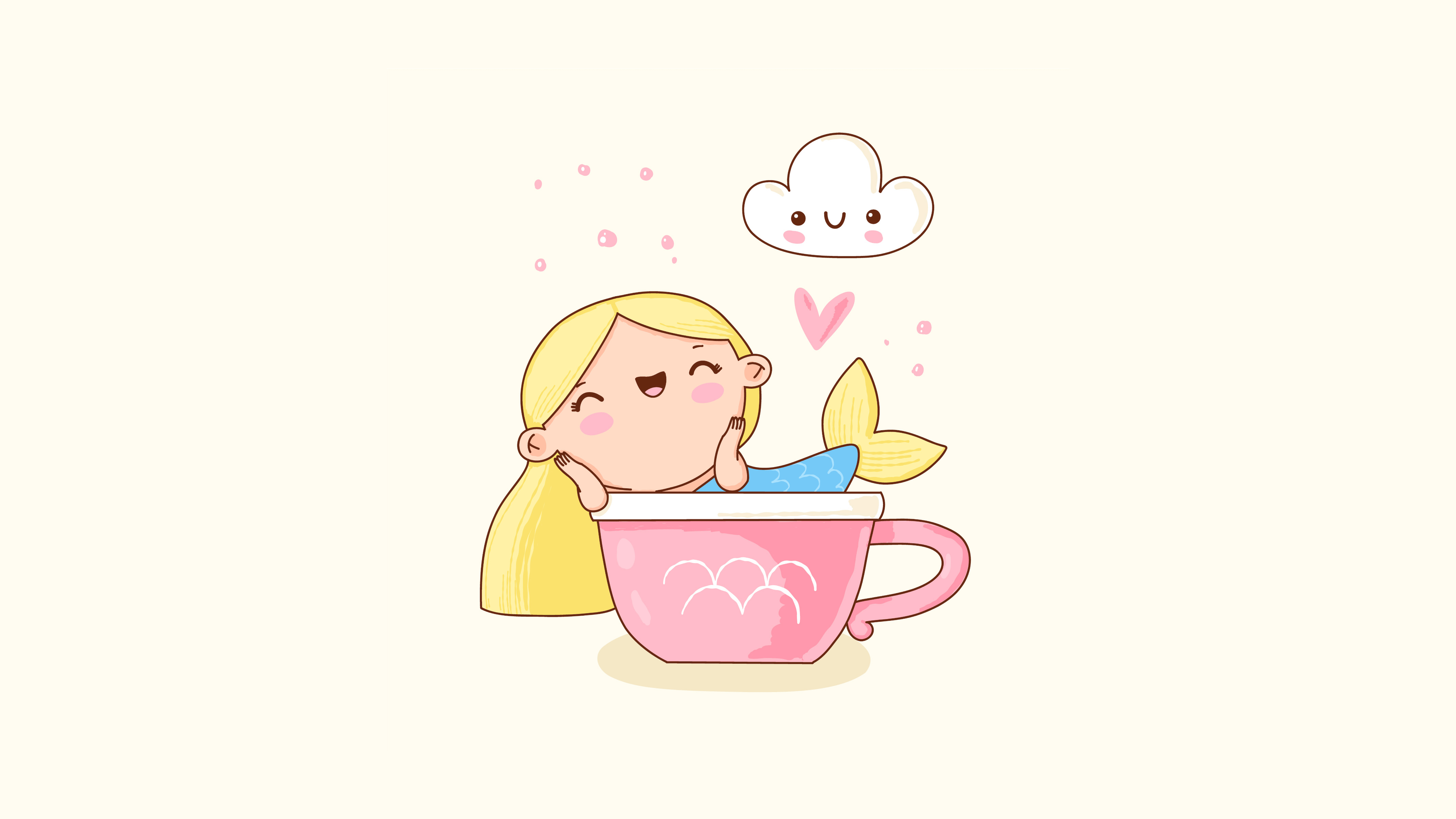 A cartoon girl is sitting in the cup - Kawaii