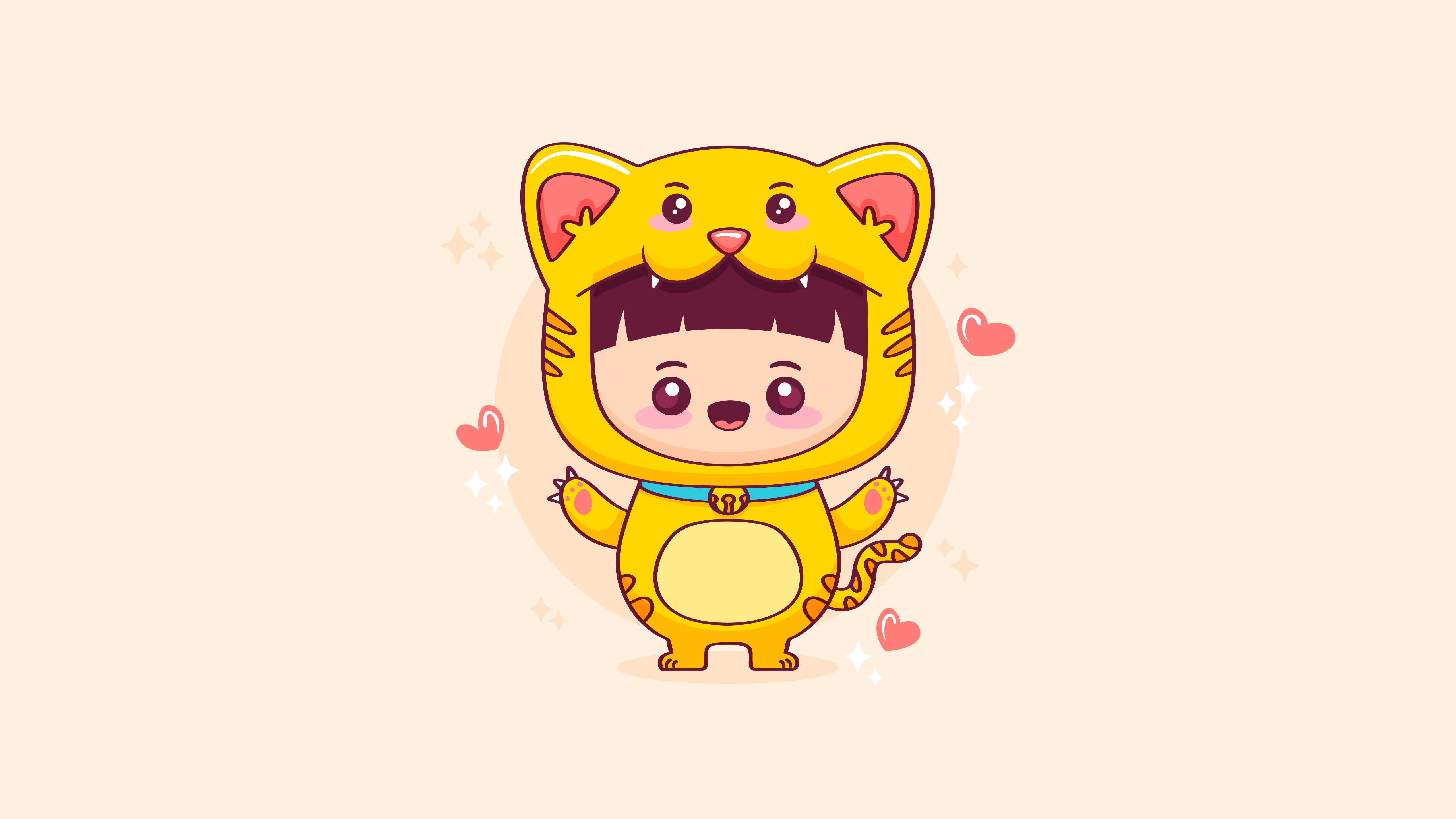 A cartoon character in yellow cat costume - Kawaii