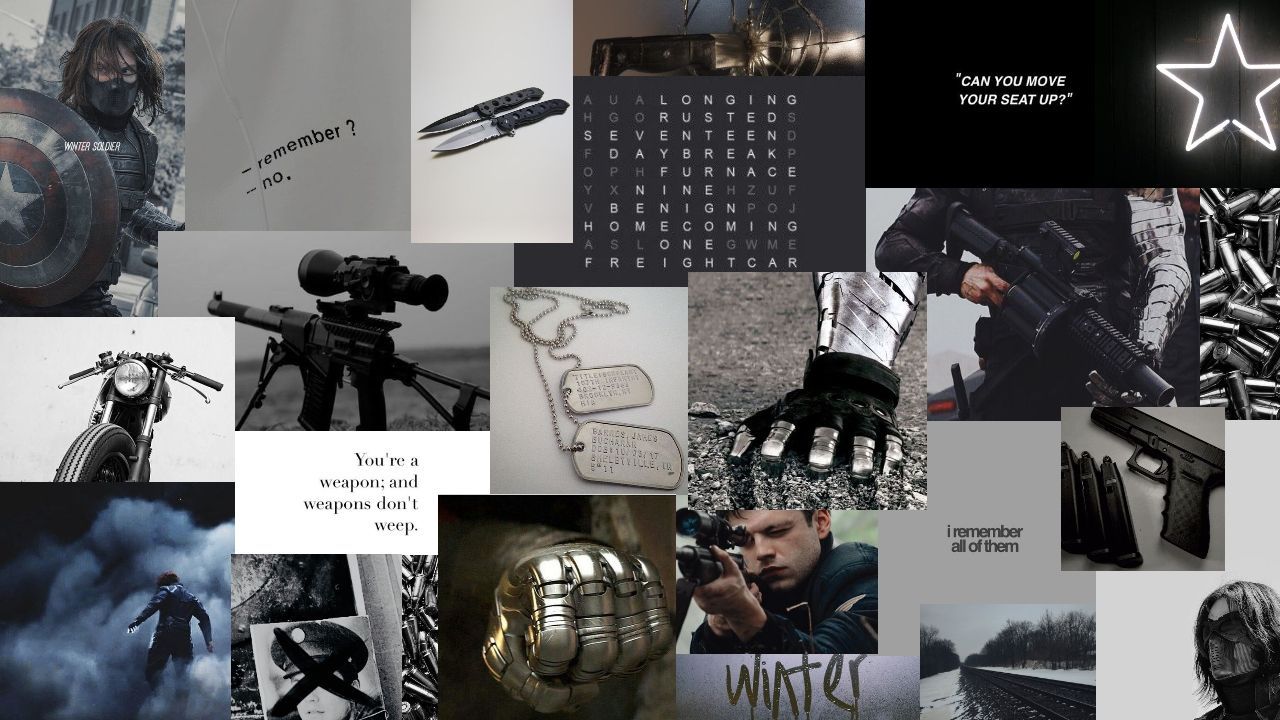 A collage of pictures with text and images - Bucky Barnes