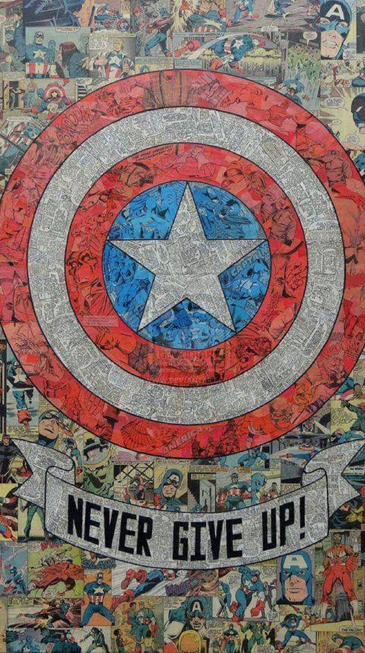 The captain america shield is on a wall with many other comic characters - Captain America