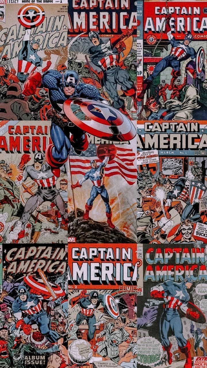 A collage of comic book covers featuring captain america - Captain America