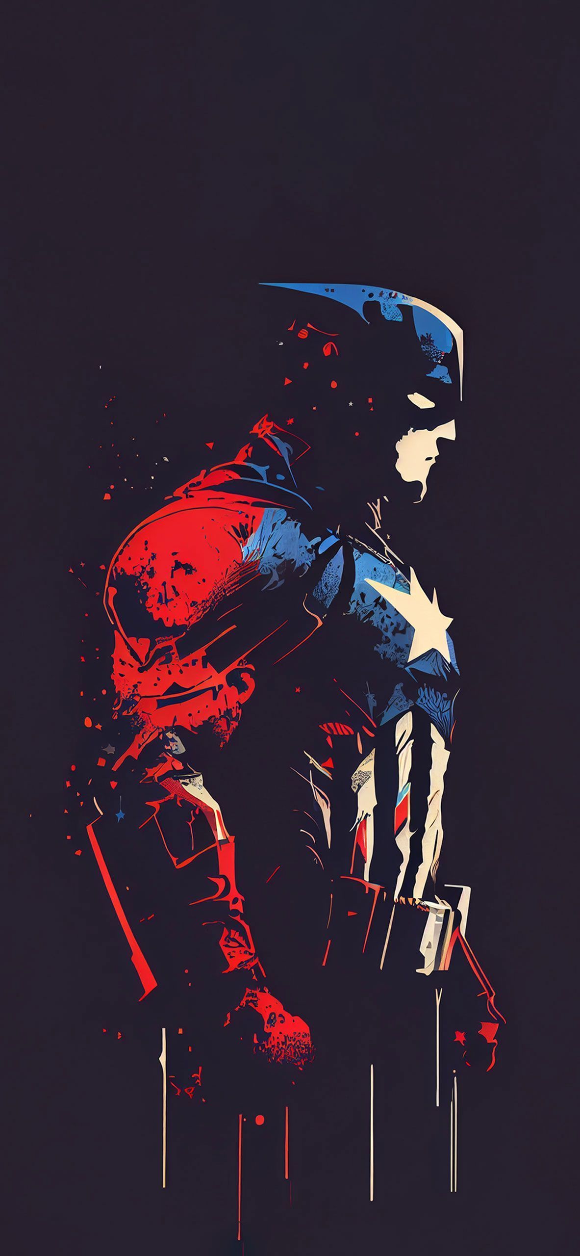 A poster of captain america with blood splattered on it - Captain America