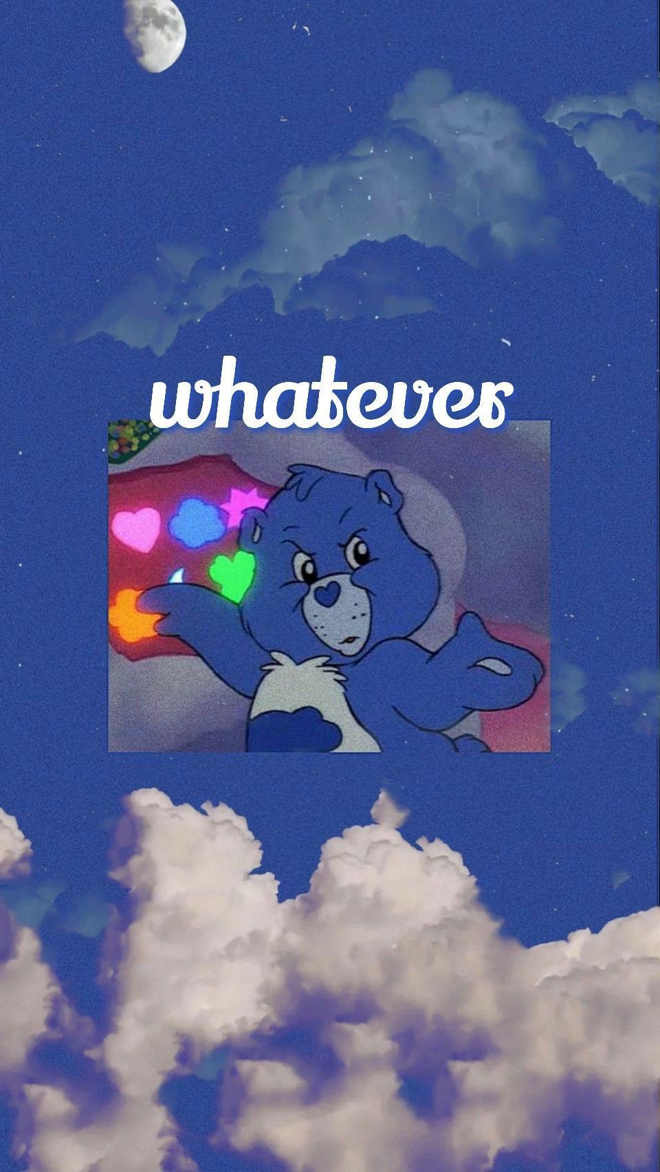 A blue teddy bear with hearts in the sky - Care Bears
