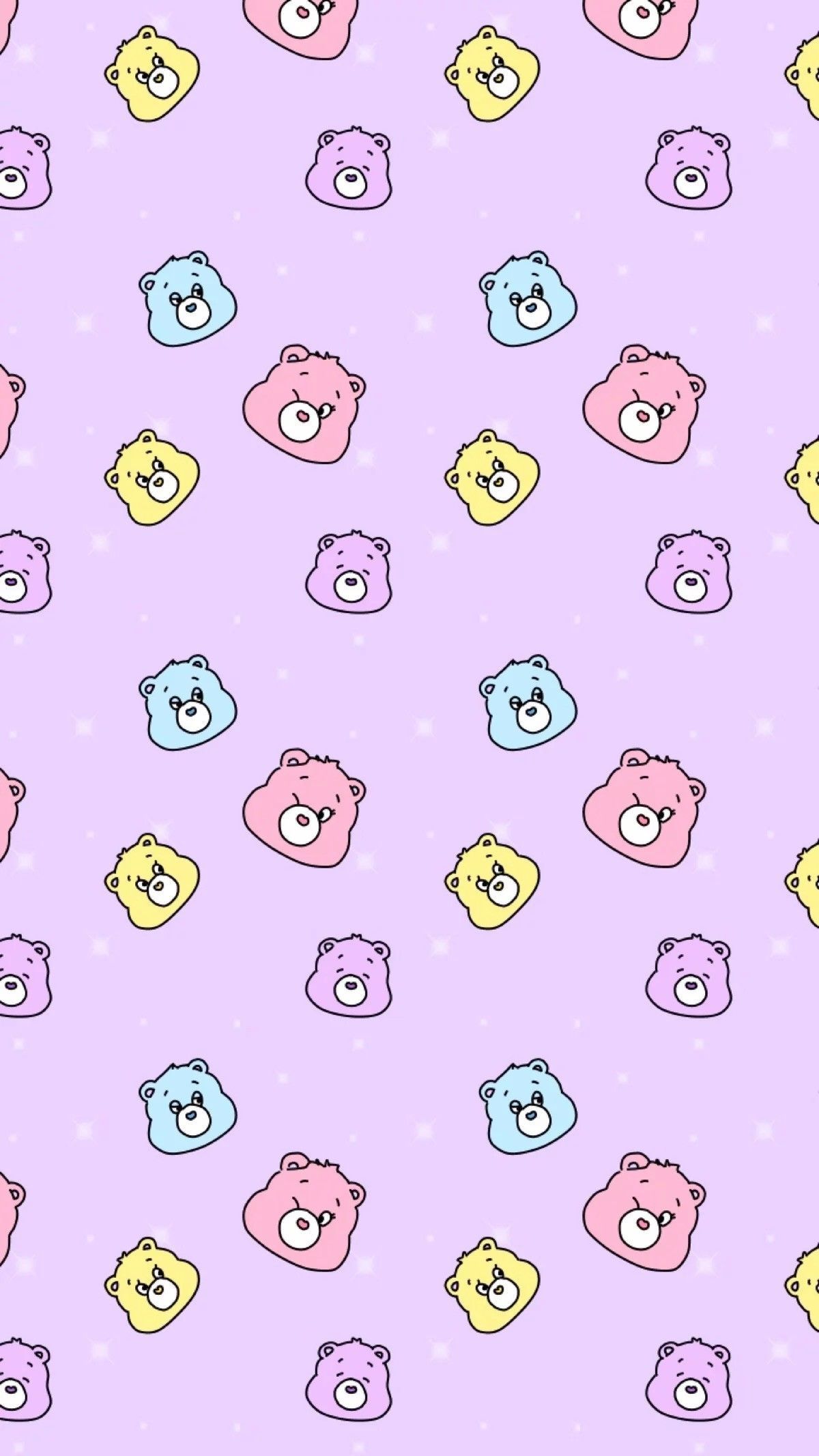 IPhone wallpaper with pastel grumpy bears on a purple background - Care Bears, kawaii