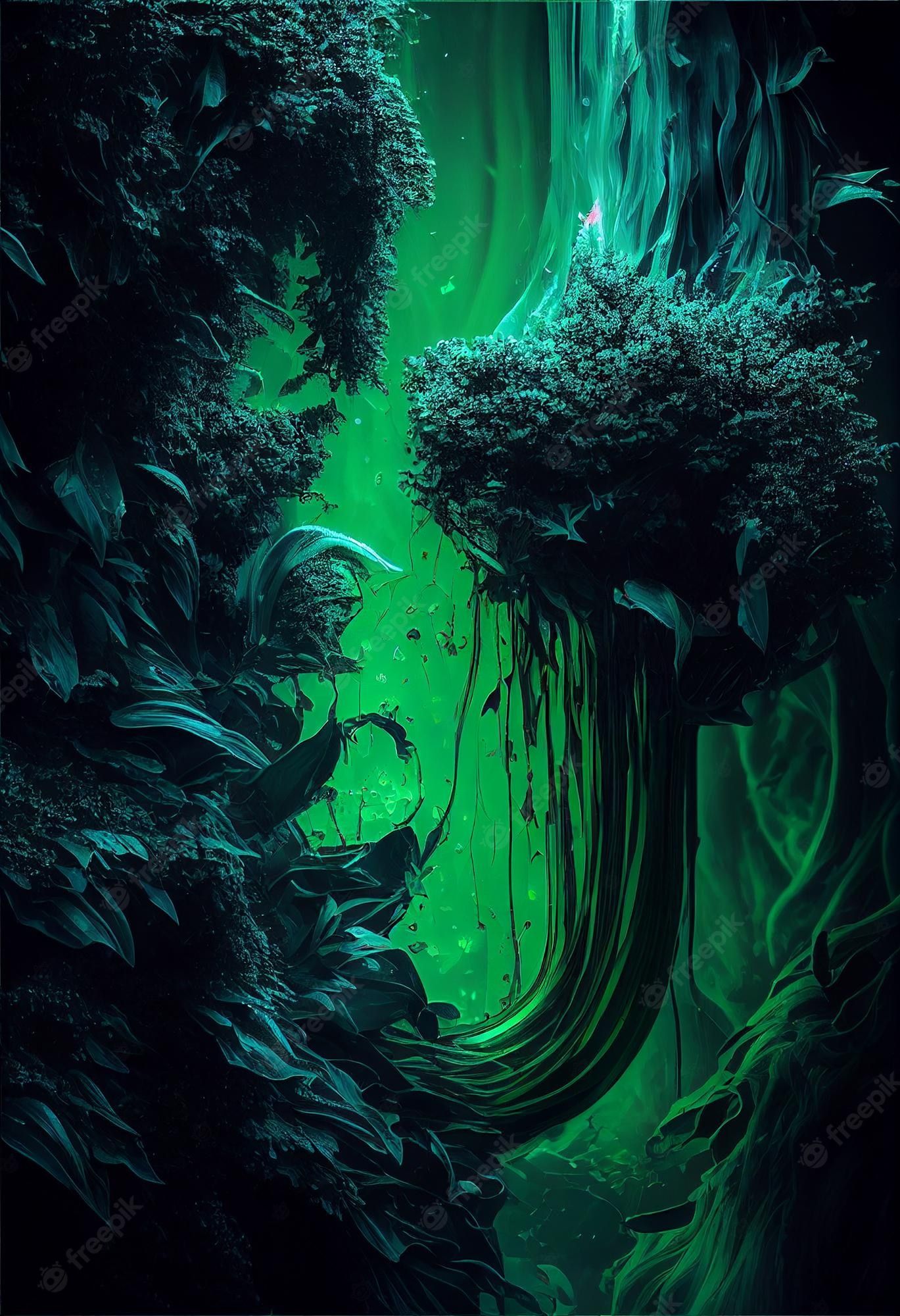 A green forest with glowing plants - Green