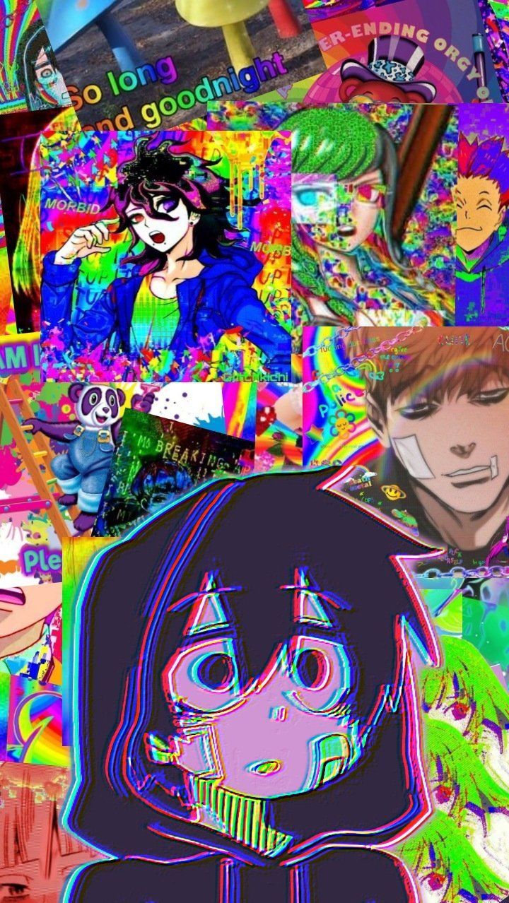 A collage of different colored images with people in them - Glitchcore