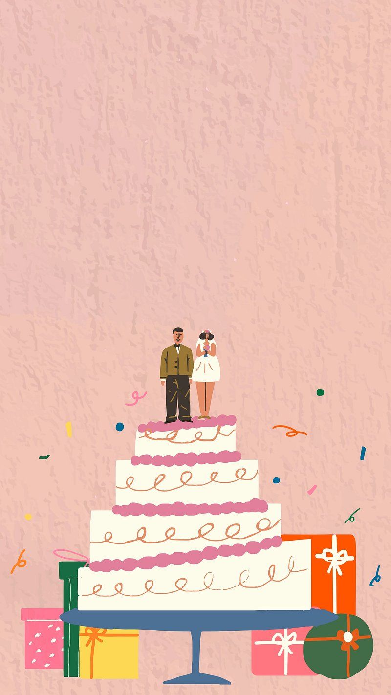 A couple on top of wedding cake with gifts - Cake