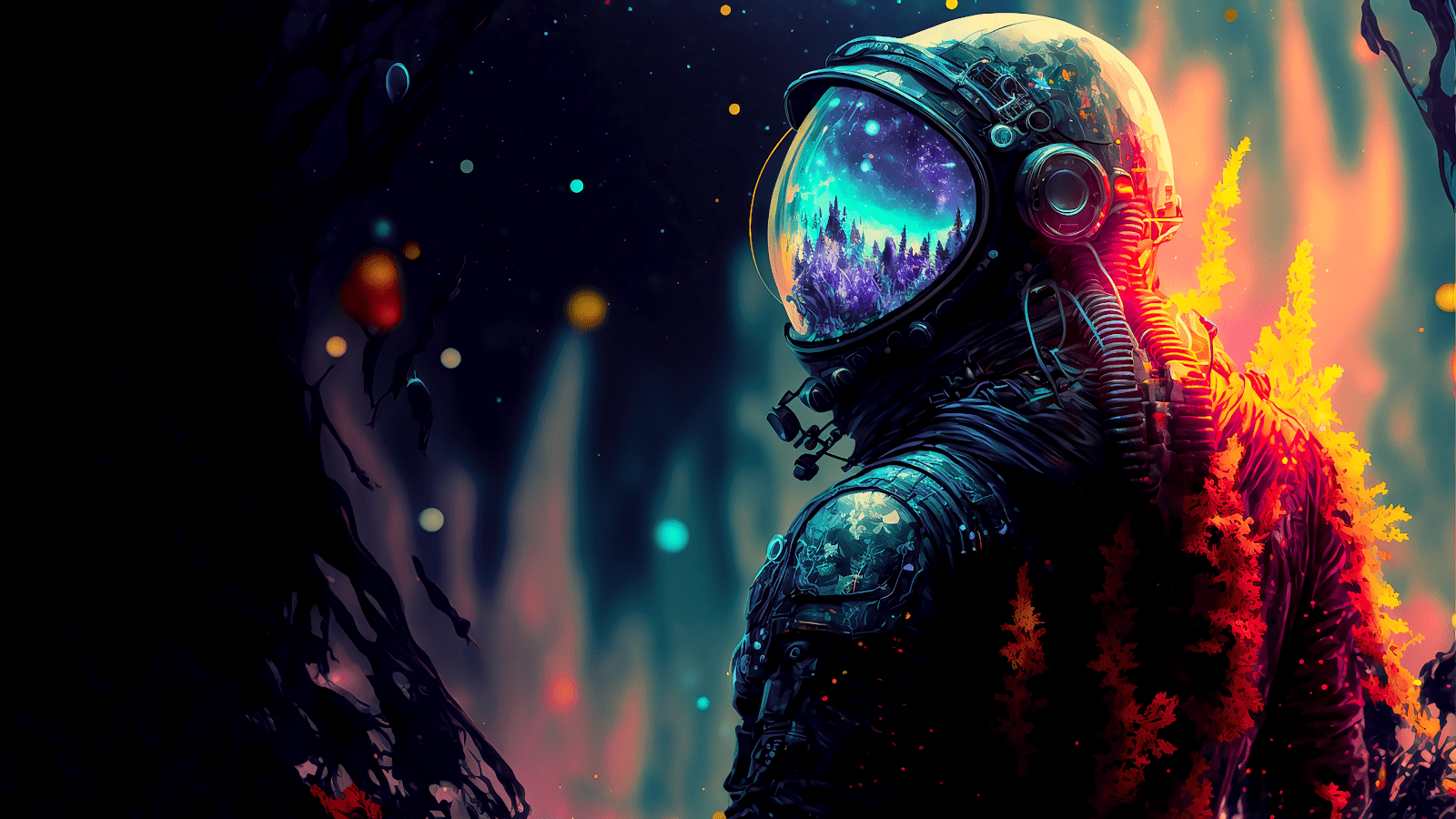 Astronaut Exploring Glitchcore Fungi Galaxy Background Wallpaper 4K for PC -, Free Download