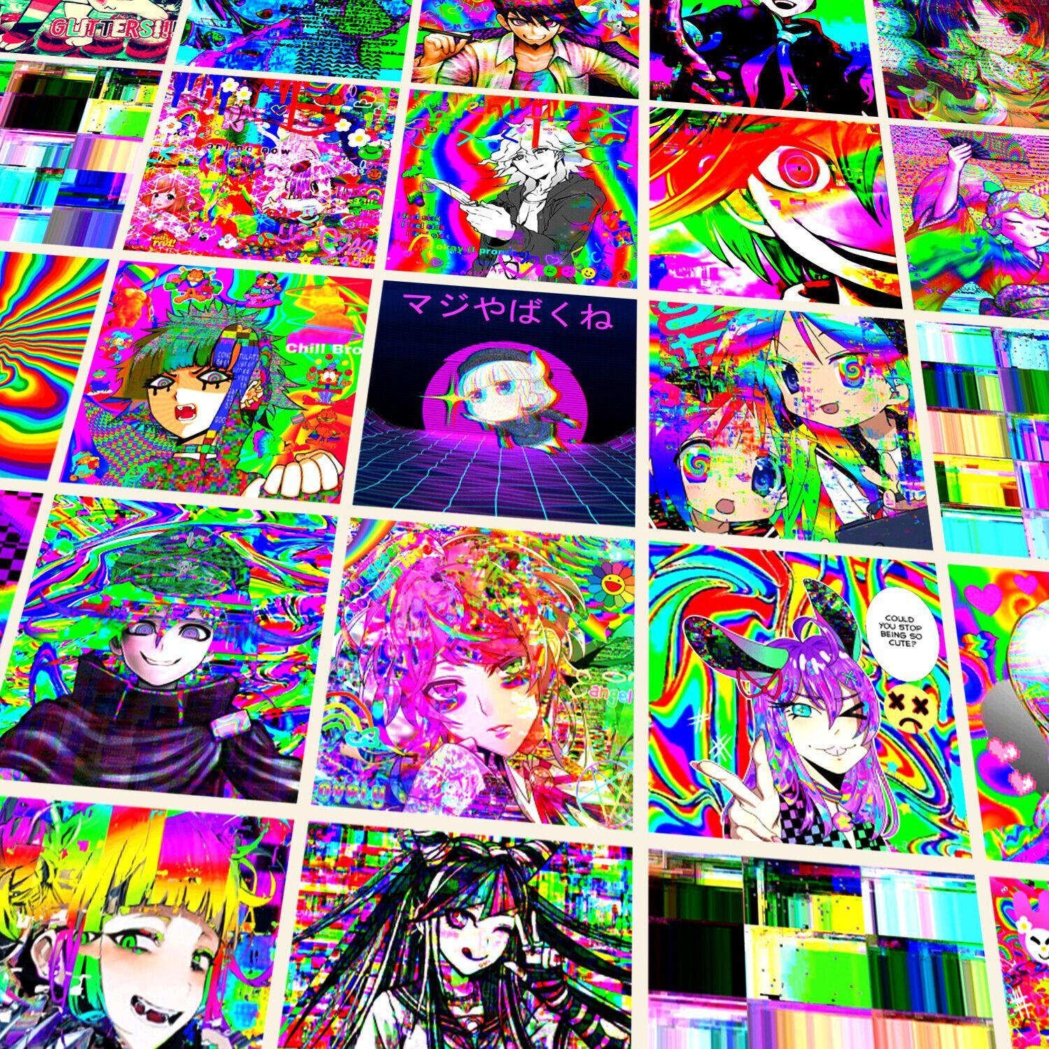 Glitchcore anime mini wall collage kit 25pics Indie room decor 4x4