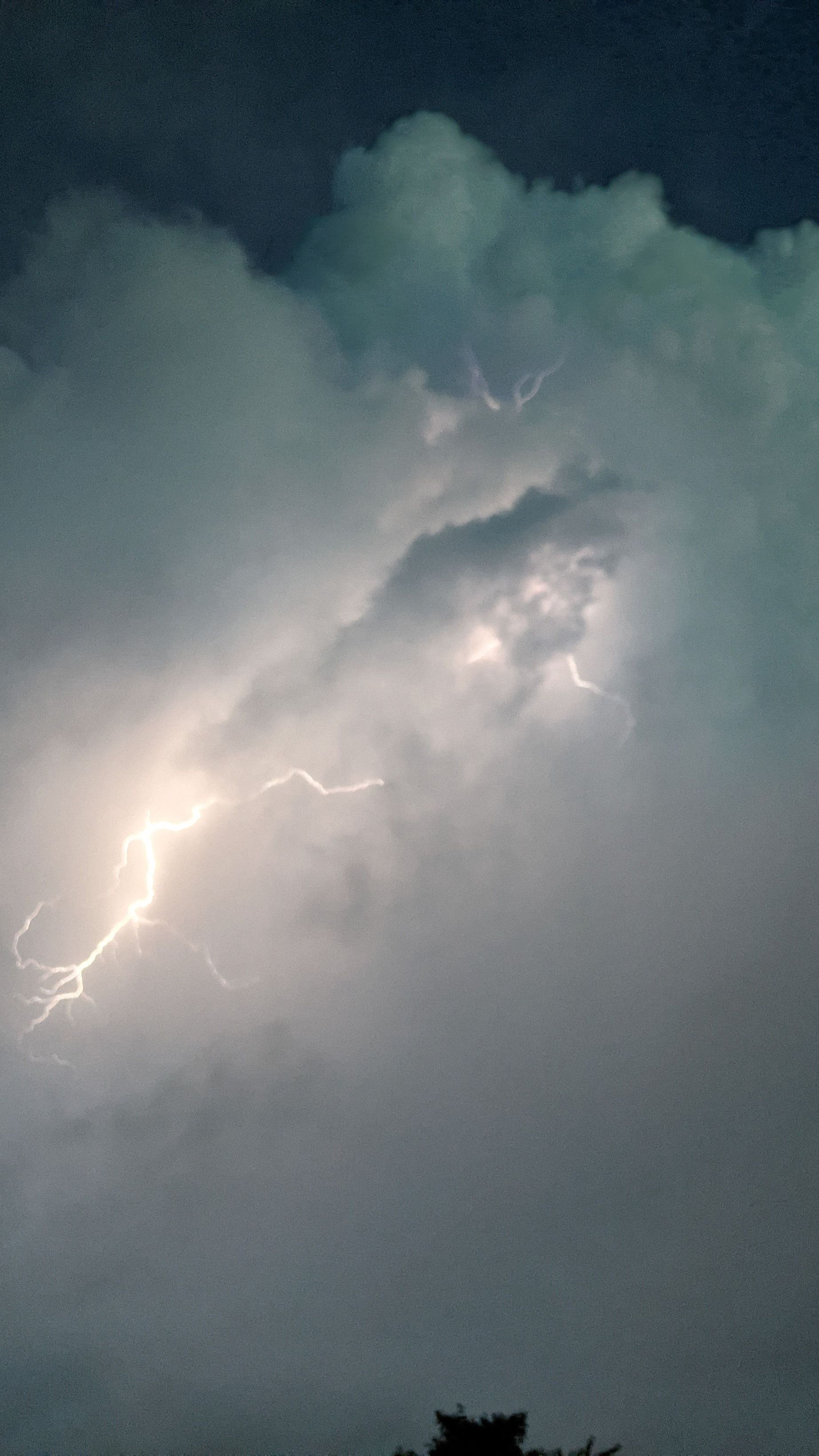 A lightning bolt strikes the sky in front of an airplane - Storm