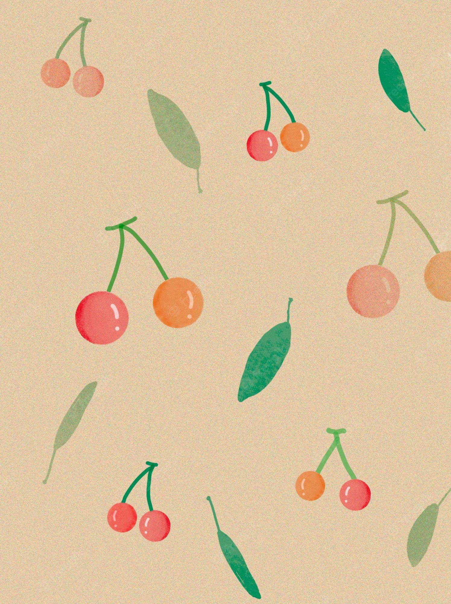 A pattern of cherries and leaves on beige - Cherry