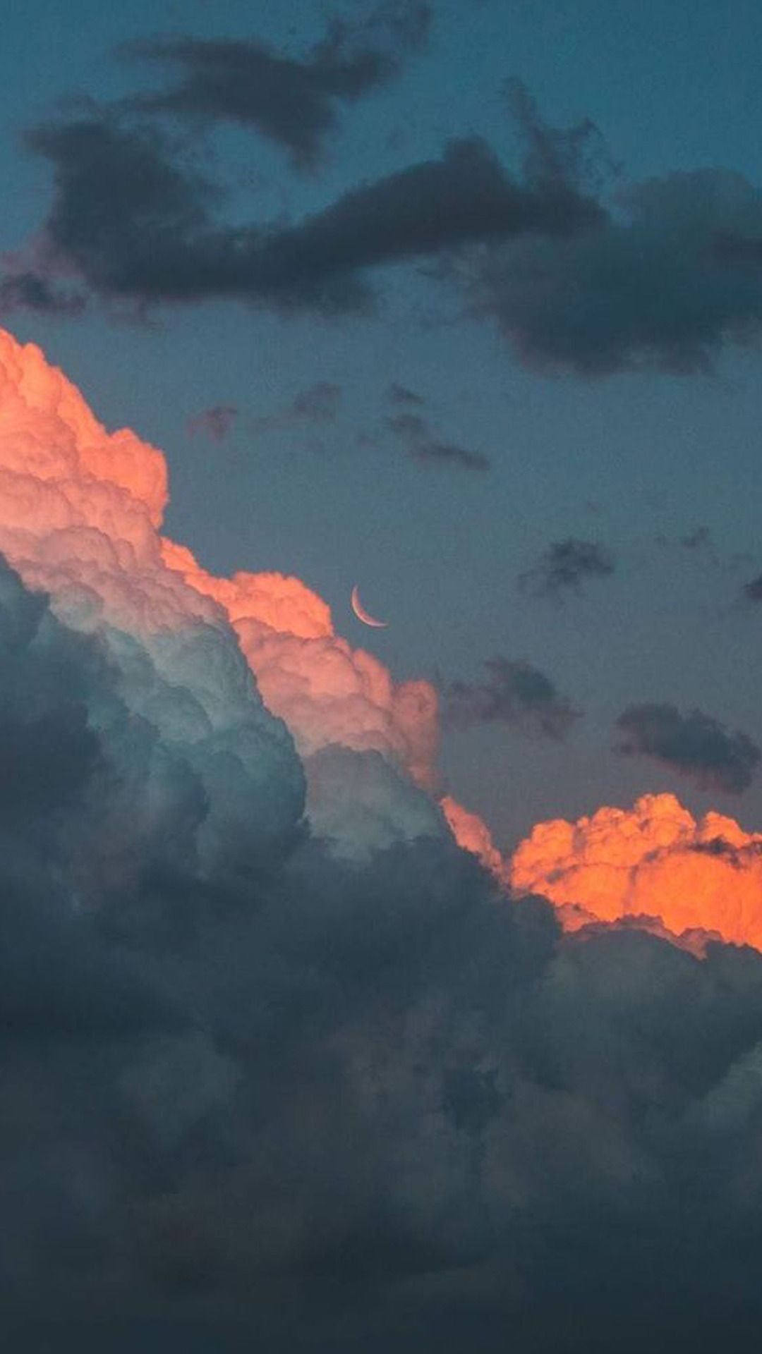 IPhone wallpaper of a crescent moon in the sky with clouds - Angelcore, vintage clouds, cloud