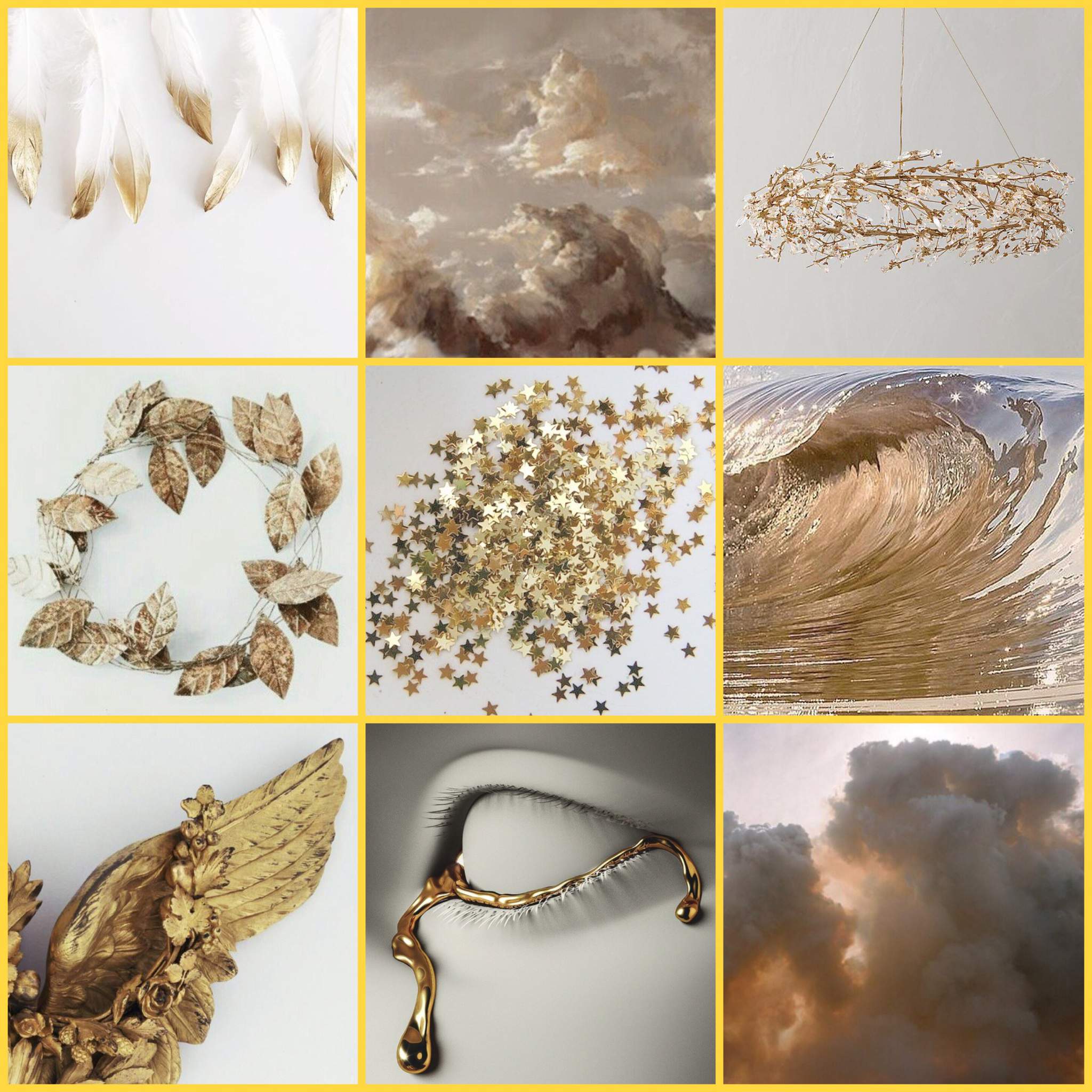 A collage of images with gold and white - Angelcore
