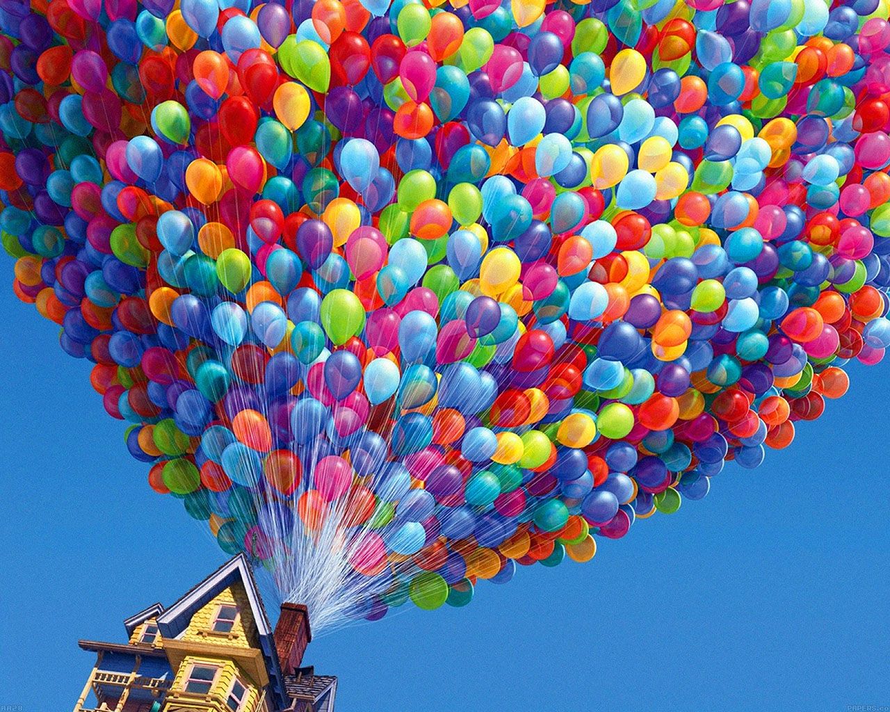 A house is surrounded by many balloons - Balloons