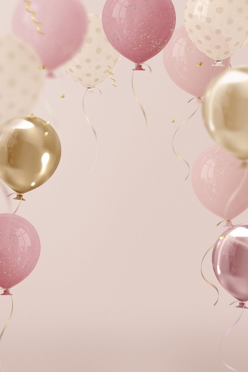 A pink and gold balloon with confetti - Balloons