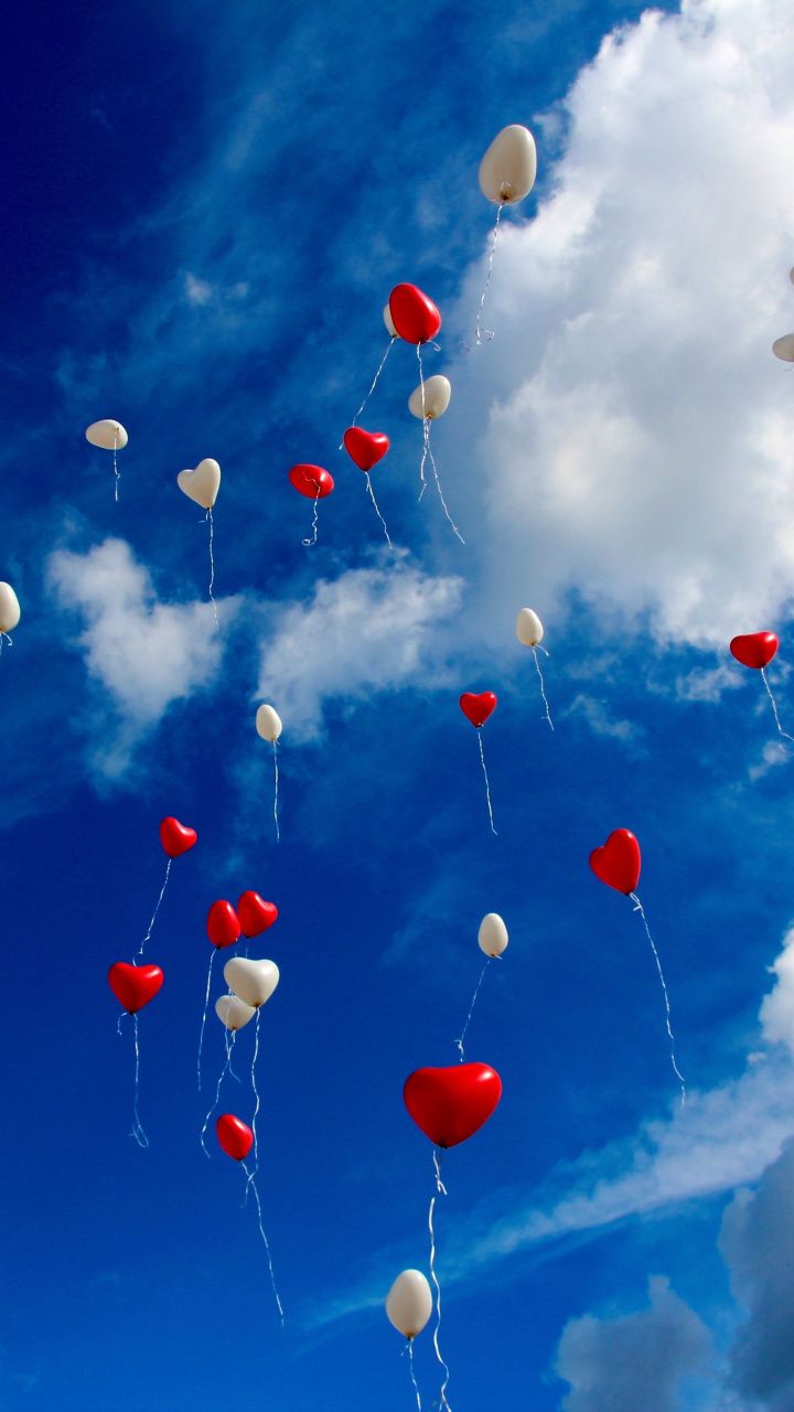 Balloons, sky, red and white, clouds, 720x1280 wallpaper. Wallpaper, Android wallpaper love, Flower wallpaper