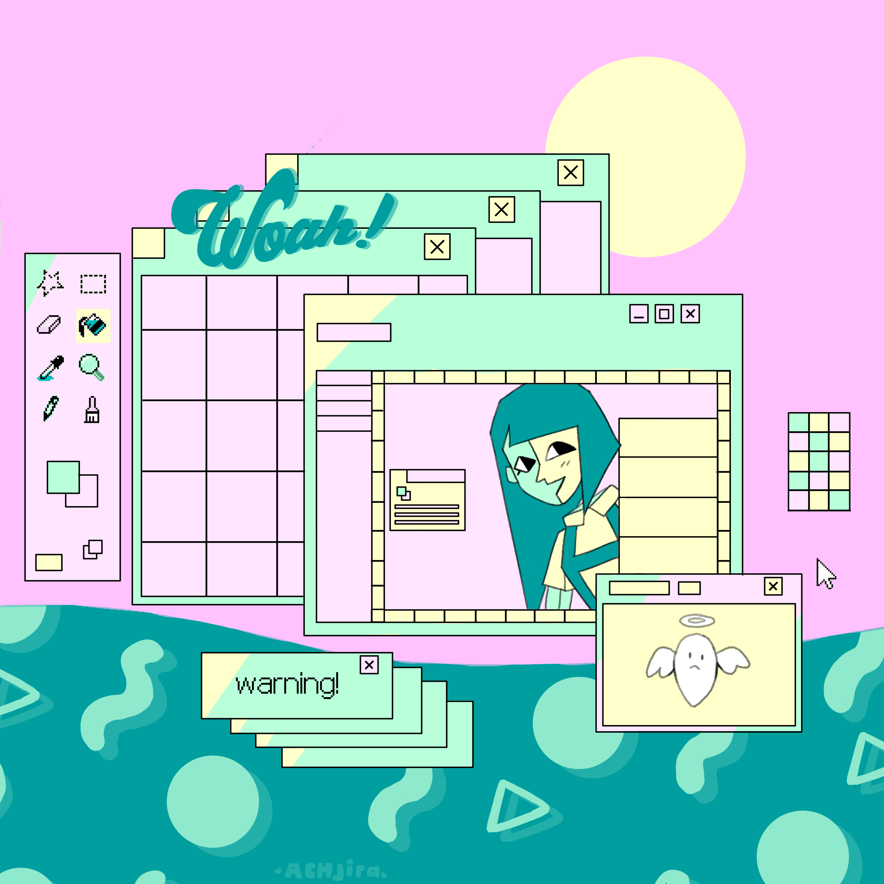 A computer screen with an animated girl on it - Webcore