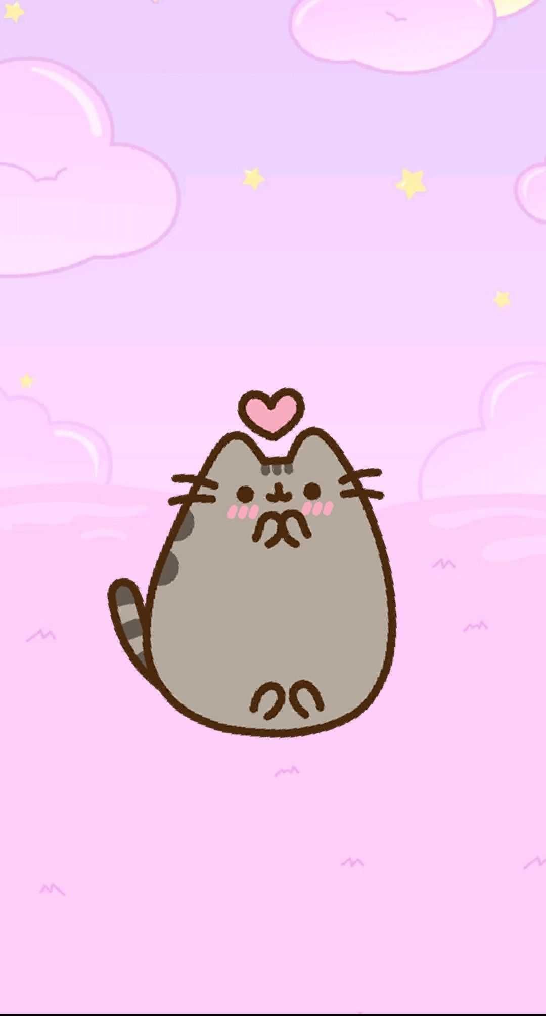 IPhone wallpaper of a cute cat with a heart above its head - Pusheen