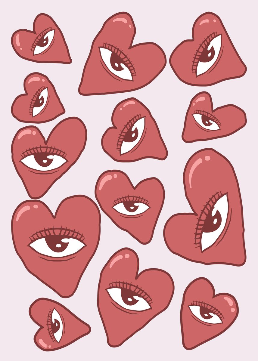 A group of hearts with eyes on them - Coquette