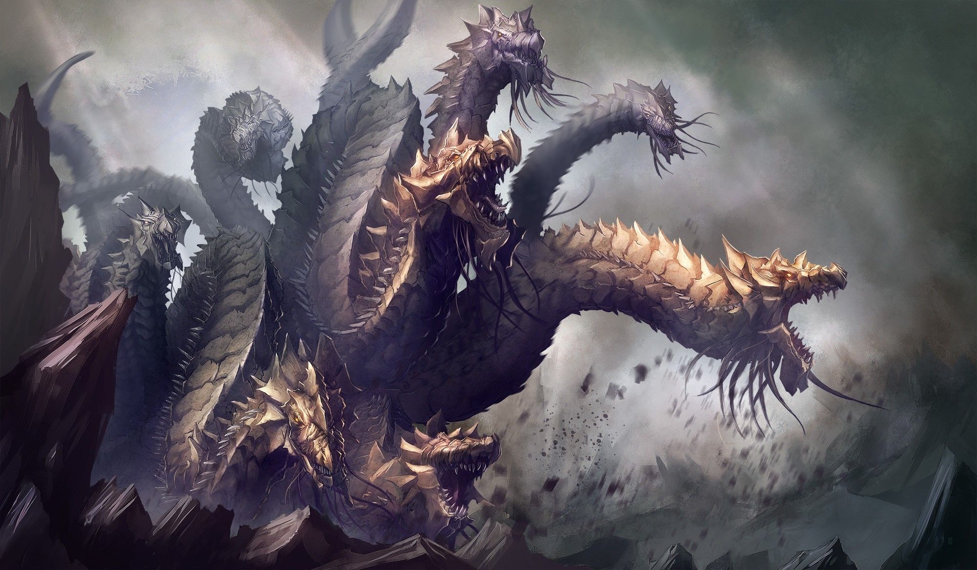 Image of a dragon attacking a group of people. - Greek mythology