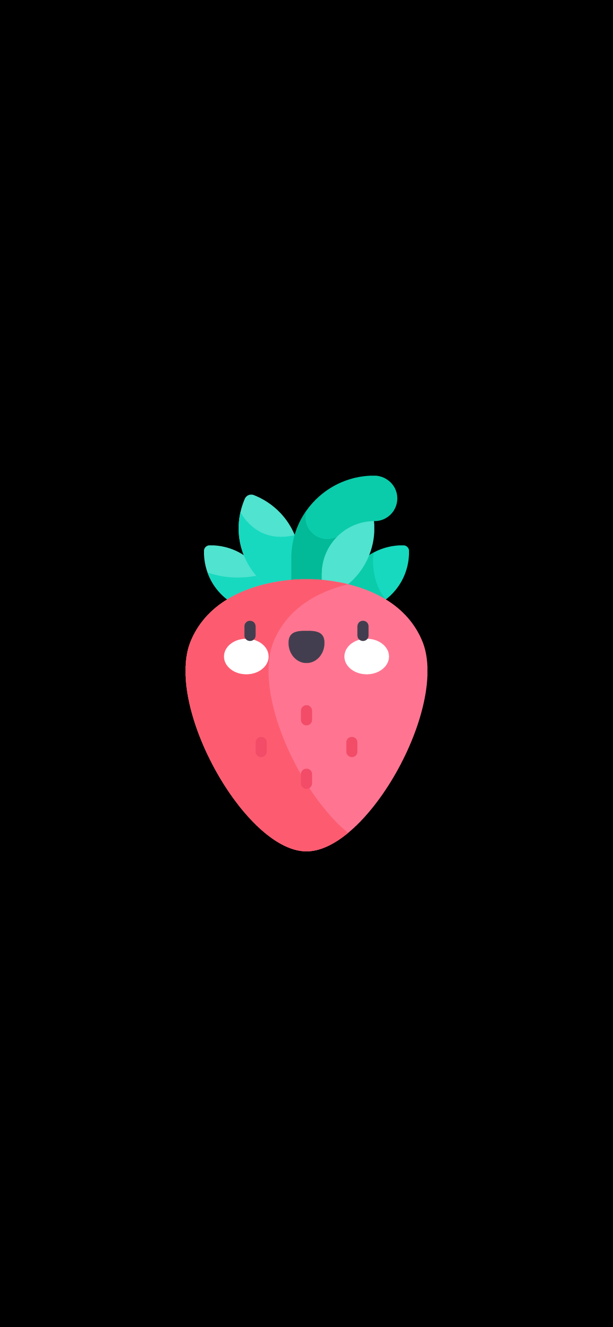 An illustration of a strawberry with a face on a black background - Strawberry